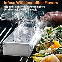 Vista 2 de Caja ahumadora para parrilla de gas, paquete de 2 cajas de astillas de madera de acero inoxidable con tapas con bisagras, caja de humo