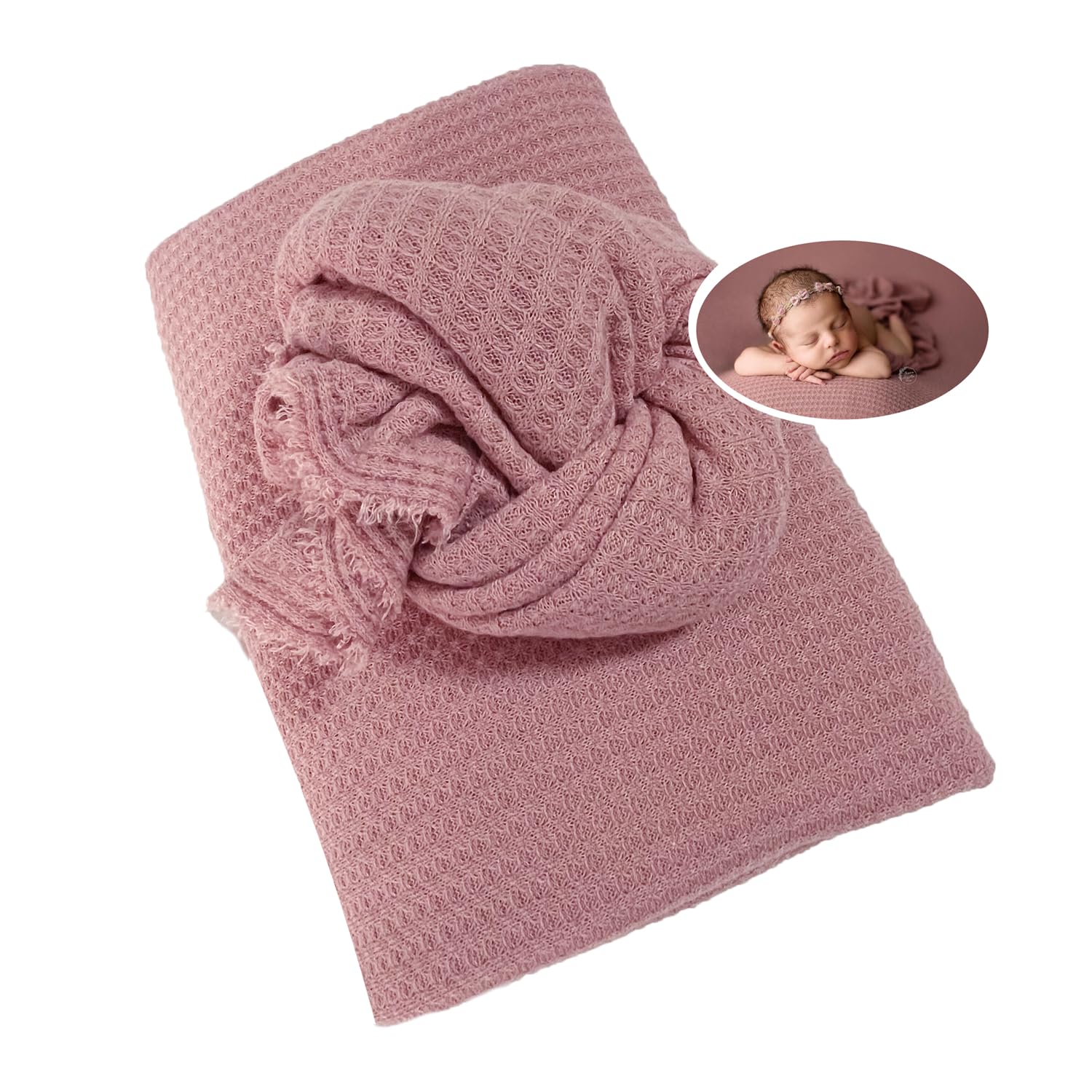 Honra Orraphtstu Newborn Photography Wraps Backdrops Sets Baby Photoshoot Props Studio Beanbag Posing Stretch Fabric Waffle Knit for Boys Girls (Mauve