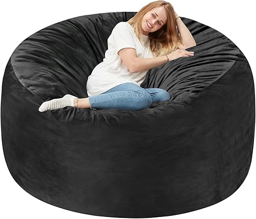 Miniatura 13 de Homguava Sillón tipo puf de 4 pies: Pufs de 4' con espuma viscoelástica rellena, grandes sillones tipo puf, sofá suave con funda de terciopelo Negro