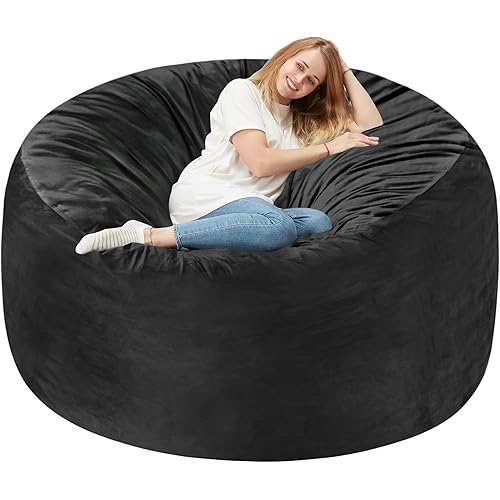 Homguava 6FT Bean Bag Chair Giant BeanBag with Memory Foam Filled, Large Bean Bag Chairs for Adults, Adult Bean Bag Chair with Dutch Velvet Cover for Living Room Bedroom-Black