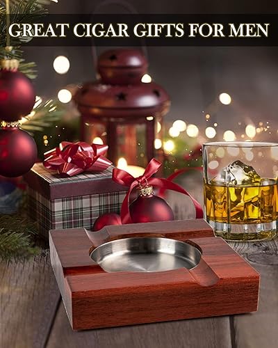 Miniatura 6 de Cenicero de madera para cigarros, ceniceros para cigarrillos para uso en interiores, exteriores, patio, hogar y oficina, cenicero cuadrado de madera