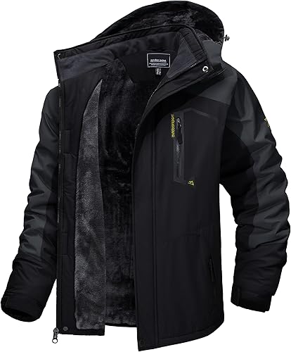 TACVASEN Chaquetas de esquí de invierno para hombre, abrigos de vellón impermeables con aislamiento térmico para snowboard, parka con capucha
