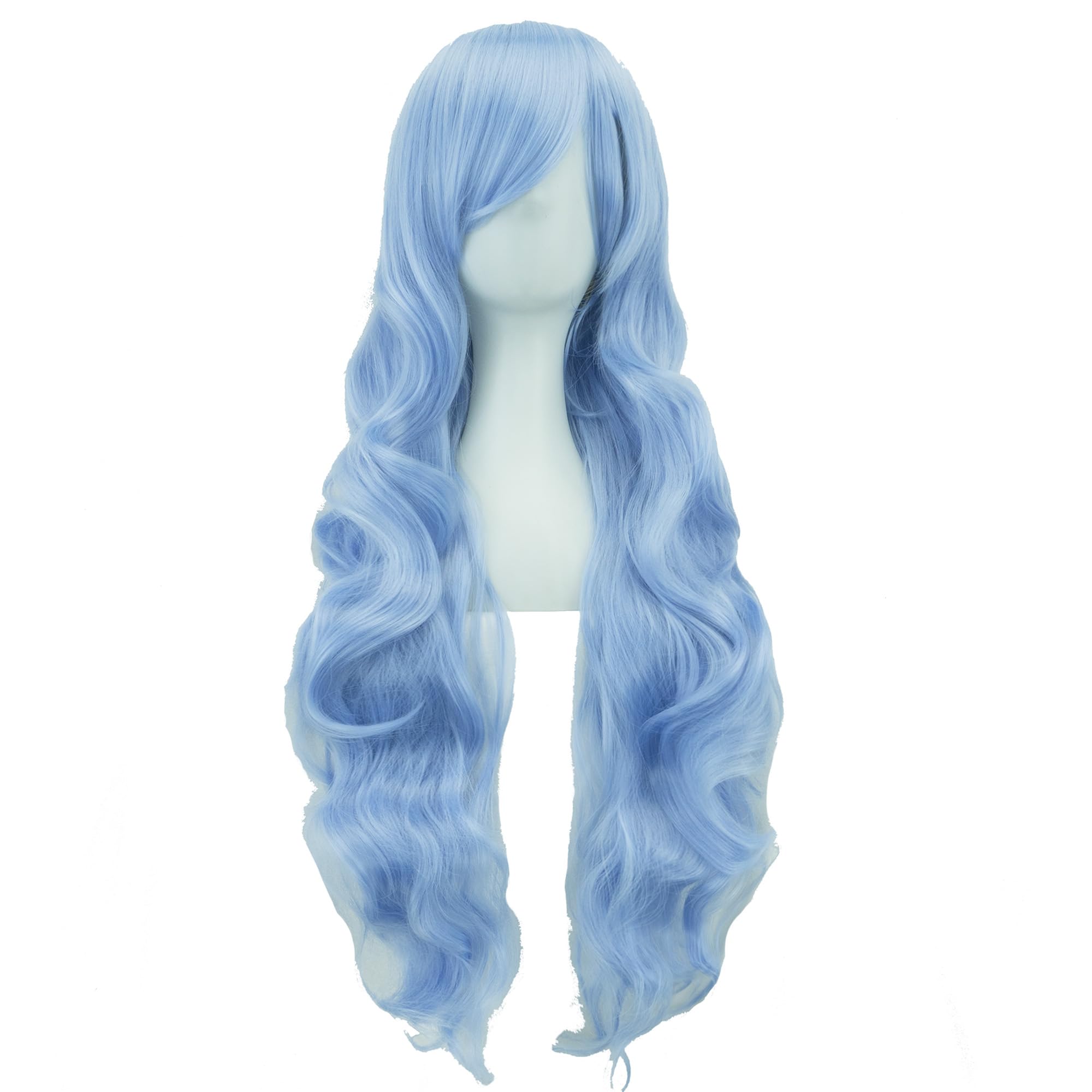IMISSU 80cm Long Curly Natural Hair Cosplay Wig with Bangs Colorful Halloween Costume Party Wigs for Women (Elf Blue) - Image 2