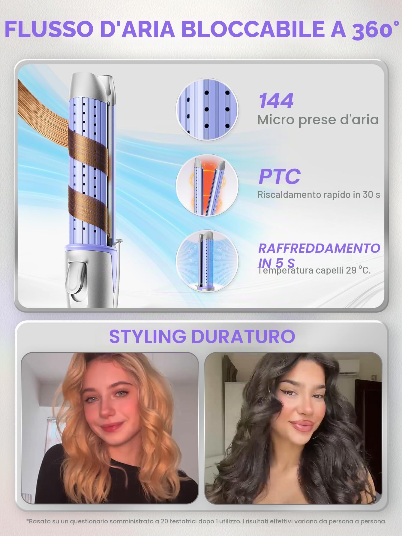 SHEGLAM Piastra per Capelli ad Aria Fredda con Pettine - Flusso d'Aria 360°, 4 Livelli di Temperatura, Doppia Tensione