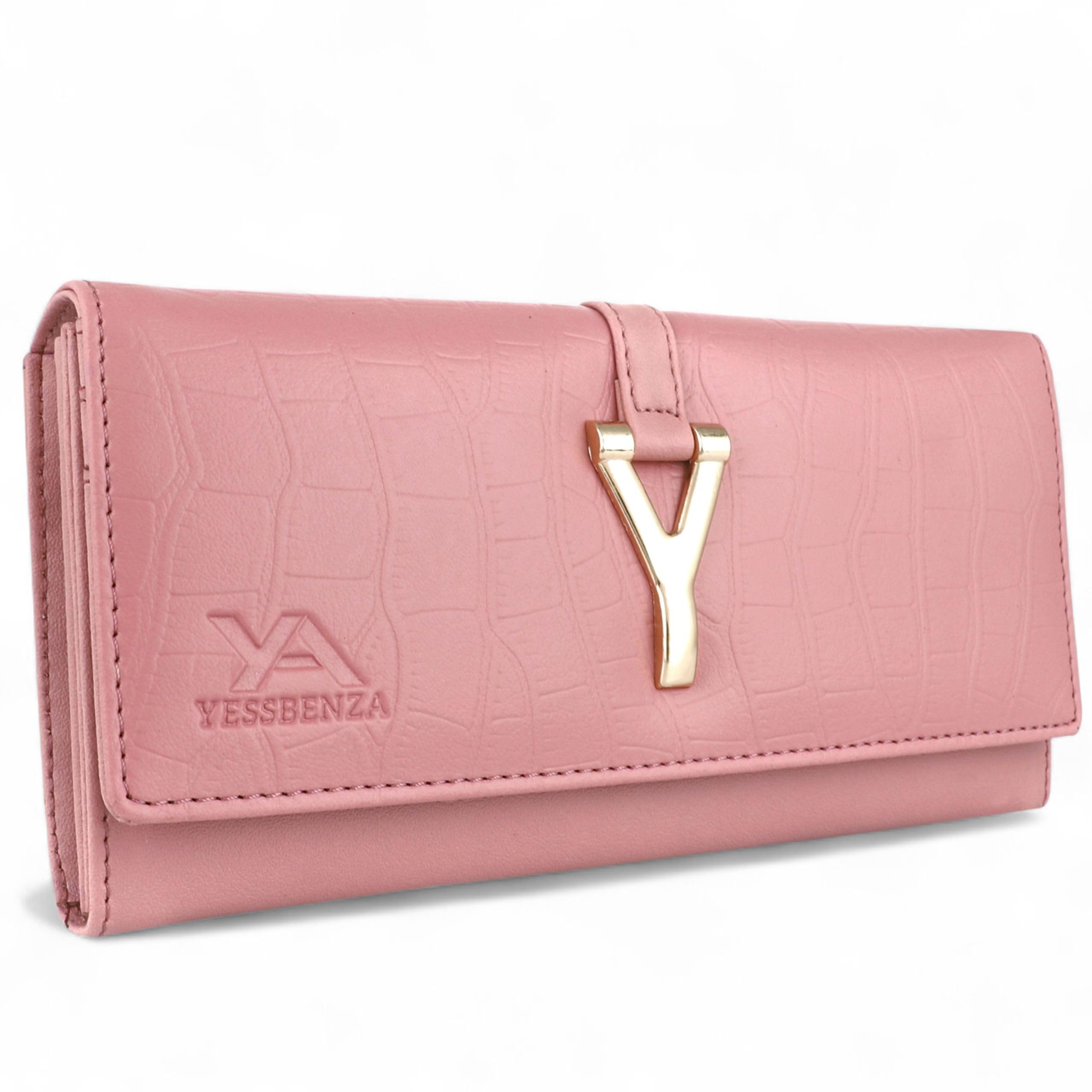 Women's Croco Faux Leather Tow Fold Casual Latest Hand Clutch Wallet Purse with Phone Pocket 6 Cards Slot (Sunrises Peach)-image-4