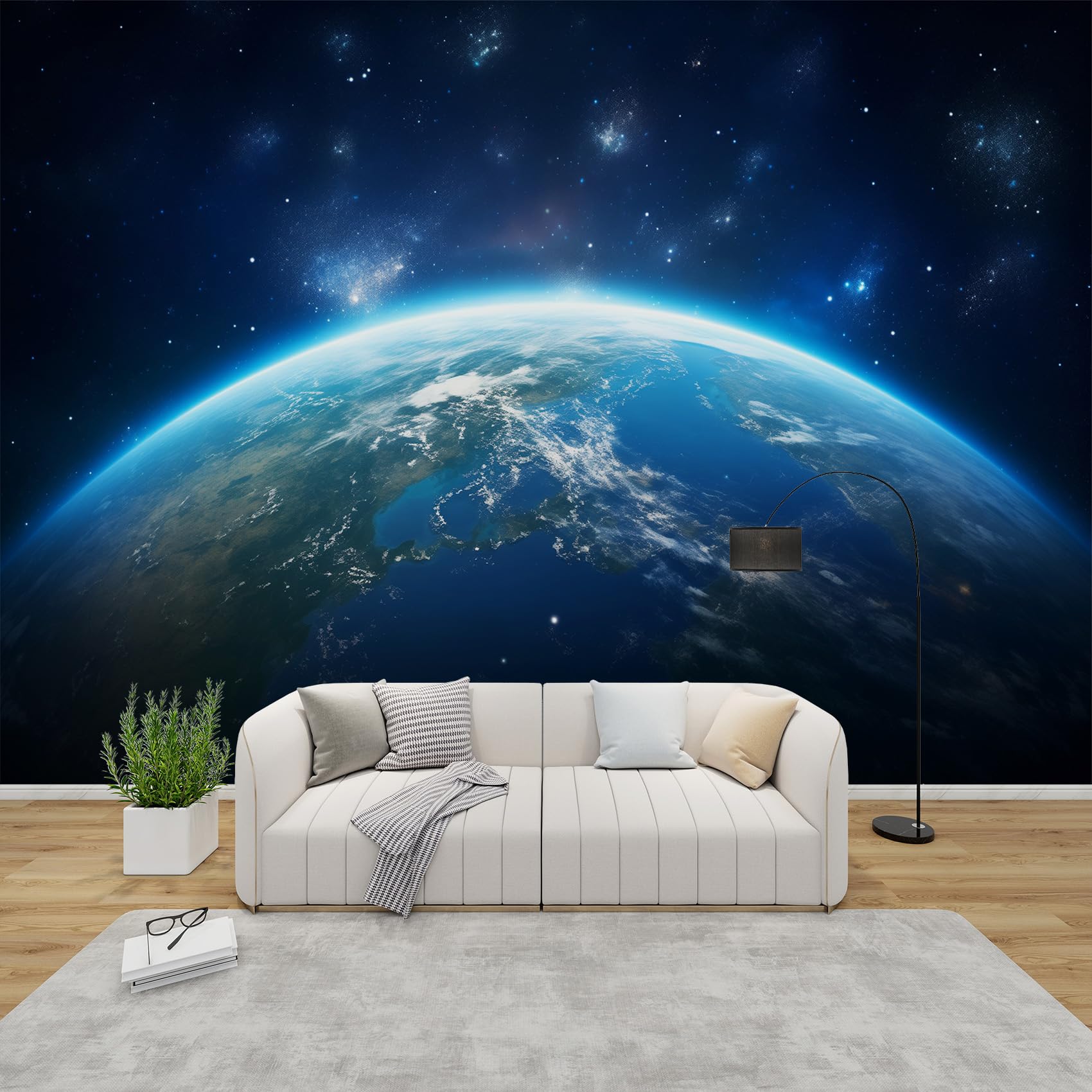 AevuCub Earth Wallpaper for Living Room - Planet Wall Murals for Bedrooms, Cosmic Elements Feature Wall Art, Non-Woven Photo Wallpaper 3D Effect, 350x256 cm