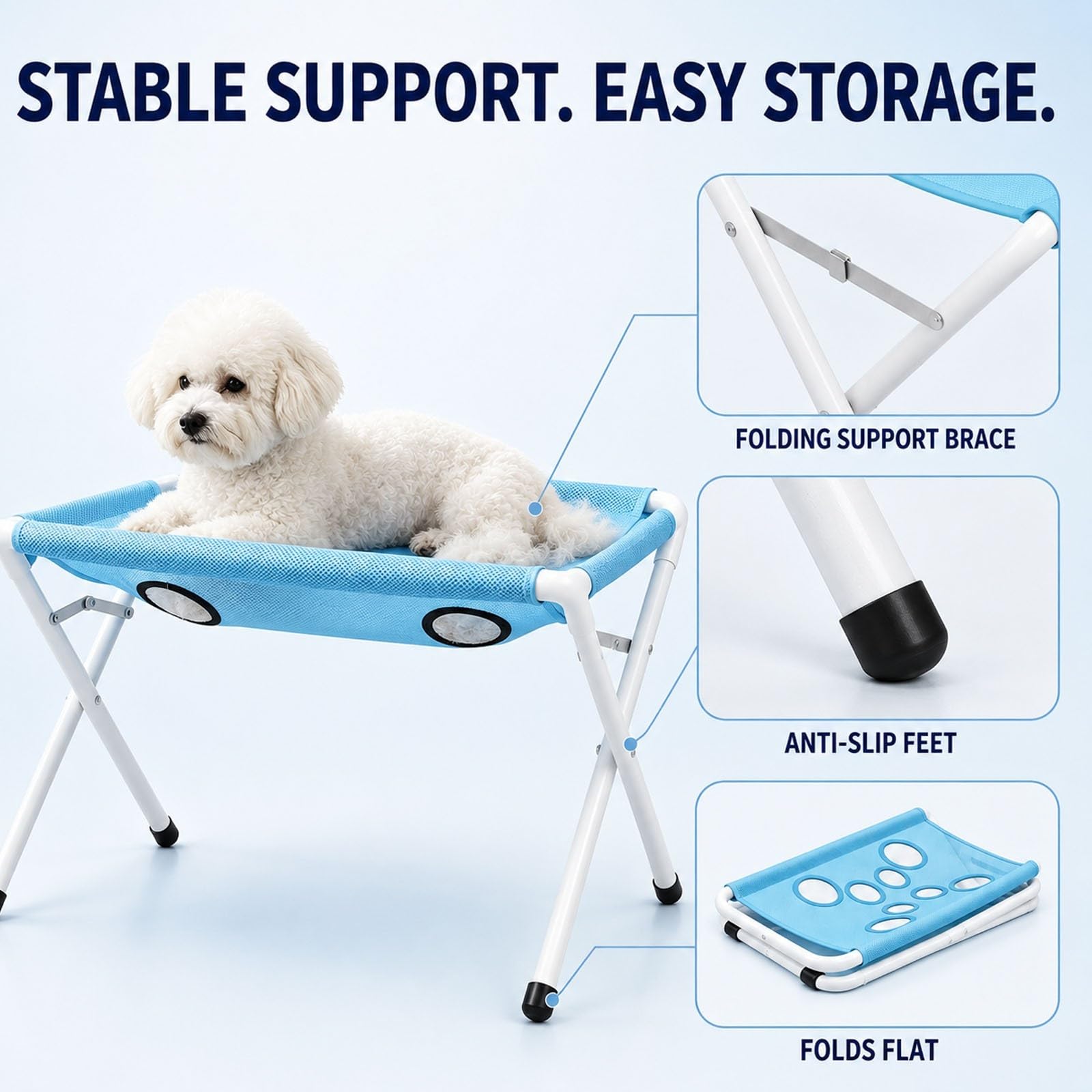 Tavolo da Toelettatura per Cani Pieghevole, Supporto per Toelettatura | Superficie in Rete Traspirante, Stazione da Bagno Portatile per Cani e Gatti, Ideale per Taglio Unghie