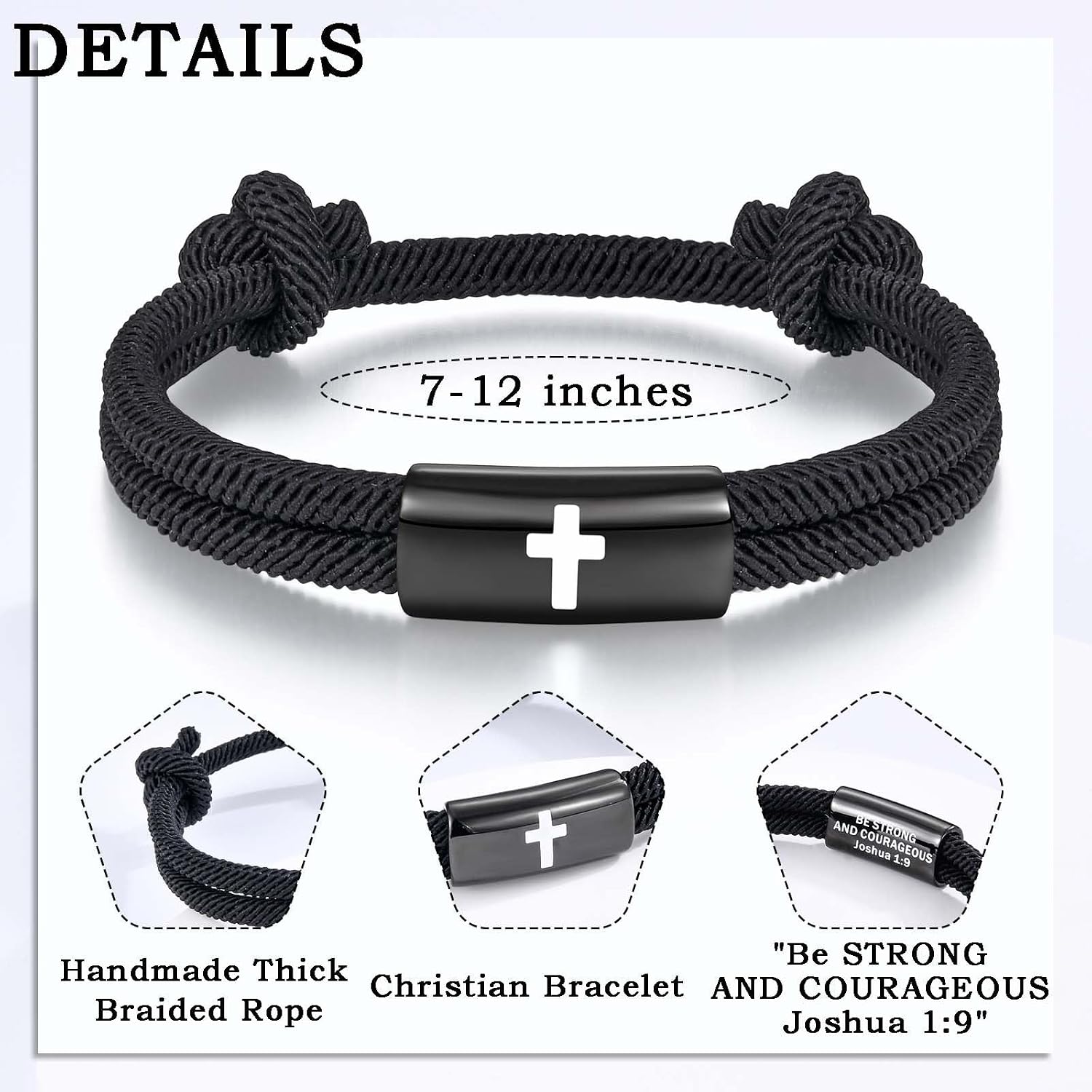 Easter Basket Stuffers for Boys Men, Cross Bracelet Bible Verse Adjustable Braided Rope Jewelry for Boys Teen Teenage Men Christian Religious Baptism Valentines Day Graduation Christmas Gifts
