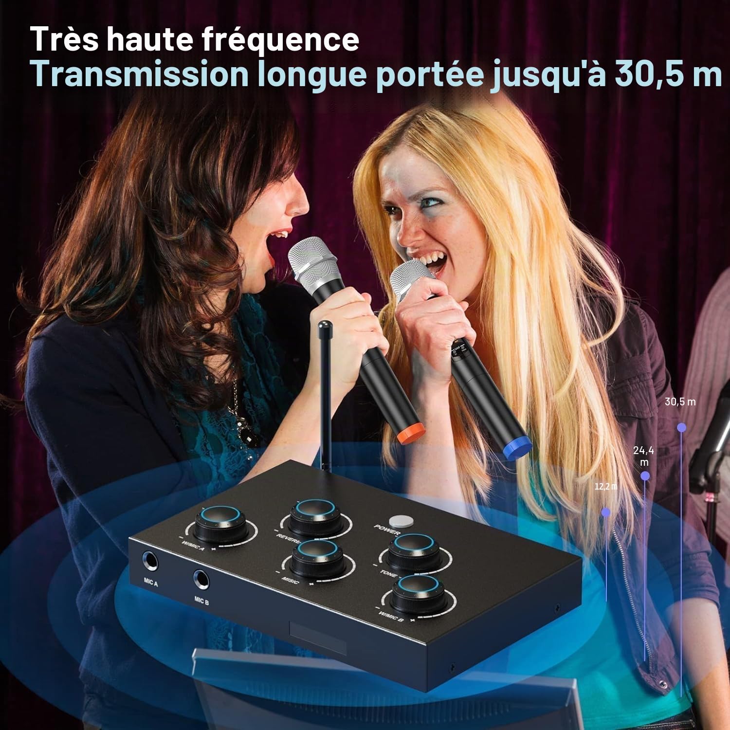 Système de Microphone sans Fil, Microphone de karaoké UHF, Microphone sans Fil pour Mariage, Road Show, conférence, fête, kit Complet de karaoké avec Microphone sans Fil