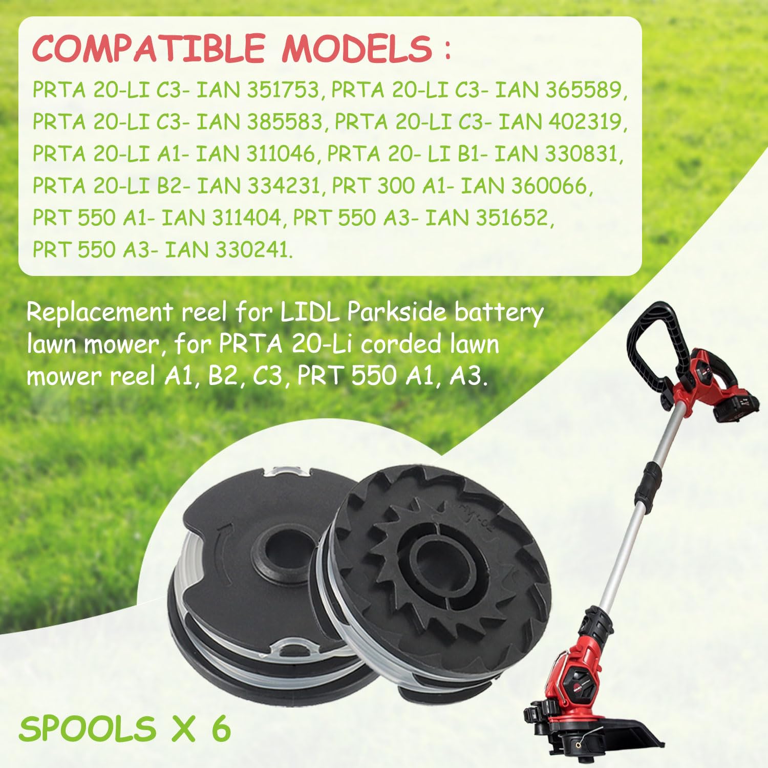 Bobine de fil de coupe 12x pour le coupe-gazon à batterie Parkside PRTA 20-Li C3 IAN351753