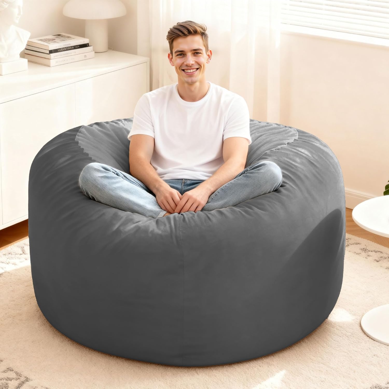 HABUTWAY Bean Bag Chair: Giant 4' Memory Foam Furniture Bean Bag Chairs for Adults with Microfiber Cover 4Ft (Grey) - Image 2