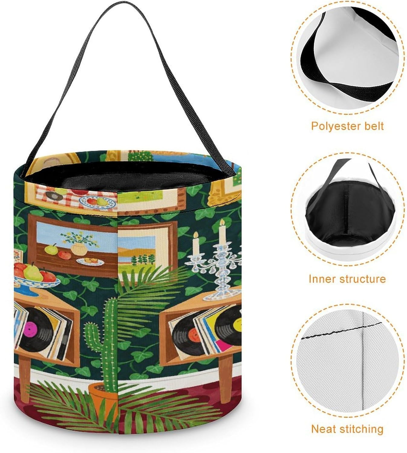 LZQPOEAS Retro Music Theme Halloween Trick Or Treat Bucket image 4