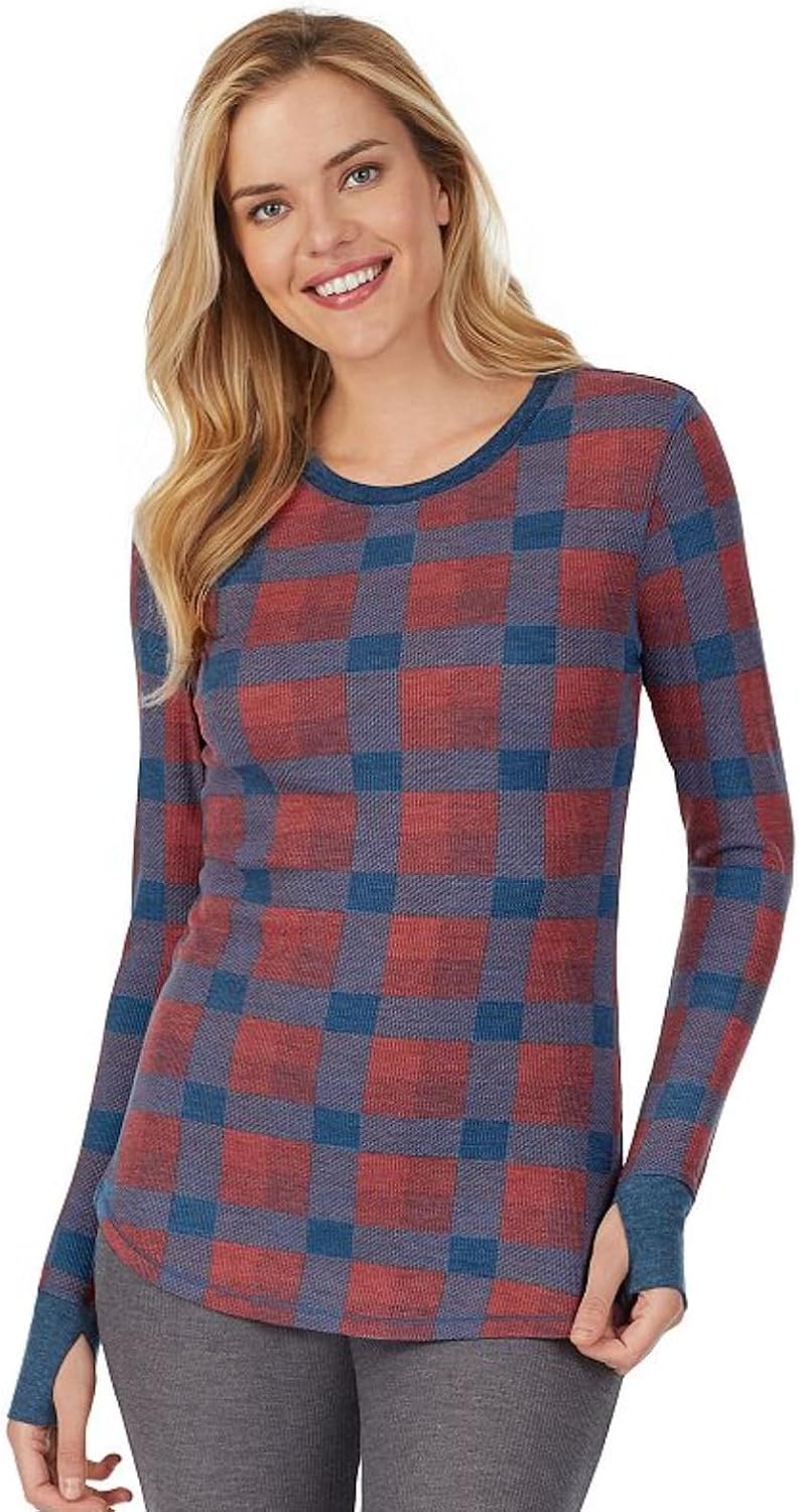 Cuddl Duds Stretch Thermal Long Sleeve Crewneck Top Small (6-8) Red Blue