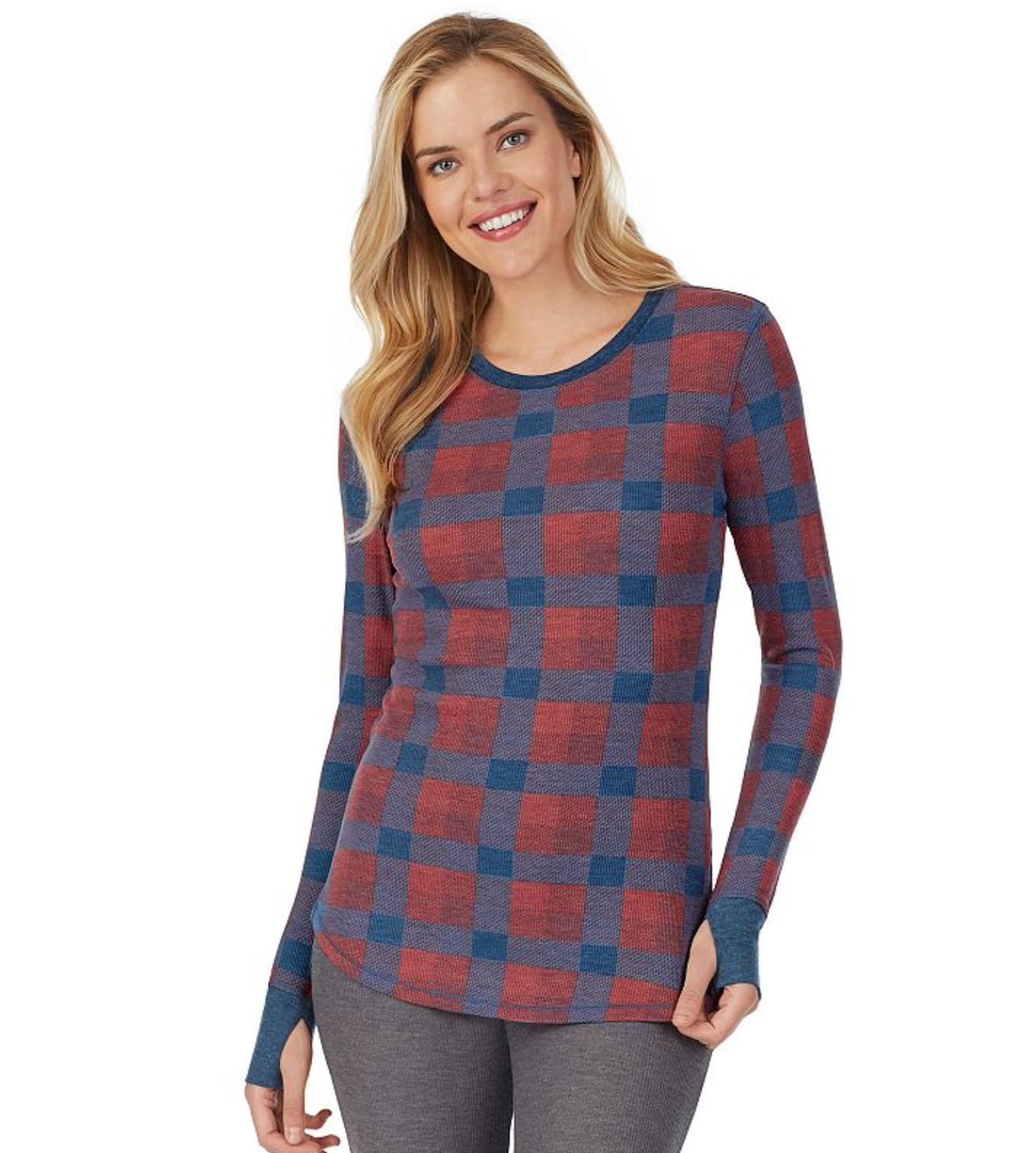 Cuddl Duds Stretch Thermal Long Sleeve Crewneck Top Small (6-8) Red Blue