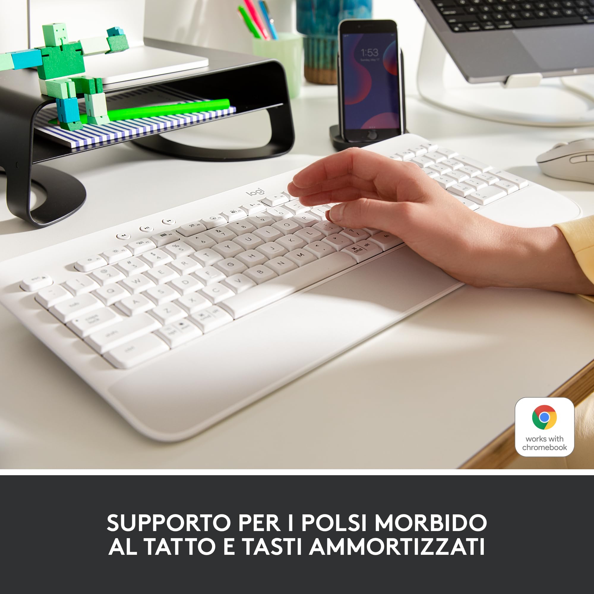 Logitech Signature K650, Tastiera Poggiapolsi Wireless Full-size con Bluetooth BLE o Ricevitore USB Logi Bolt, Tasti Smorzati e Tastierino, Compatibile con PC/Windows/Mac - Bianco