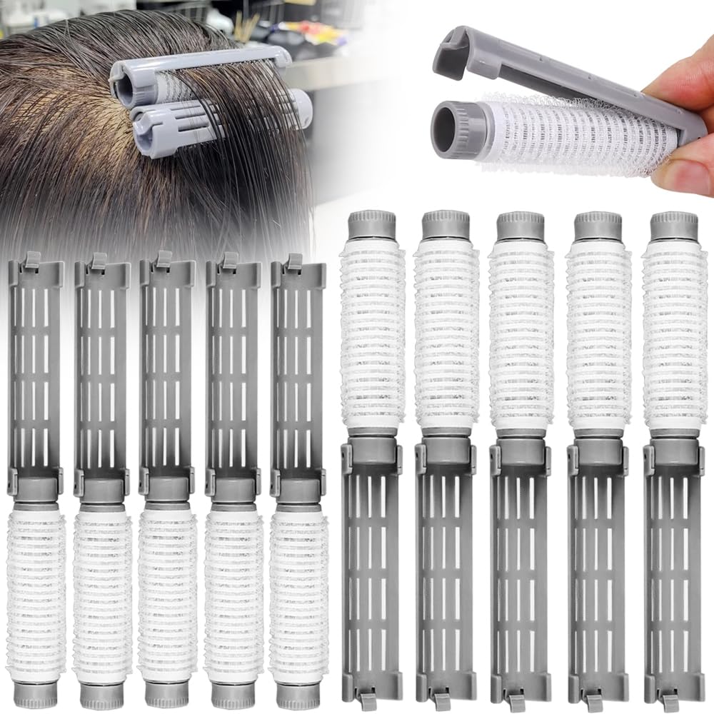 ヘアパーマロッドセット 毛根パーマロッド ヘアローラー10本セット ふわふわパーマロッド 根元にパーマ用 通気性 中空デザイン 頭皮を傷めない 簡単操作 理髪店用 DIY理髪ツール用 2つの内径 大きい 直径2.0mm 小さい直径1.5mm 各5本（ グレー）