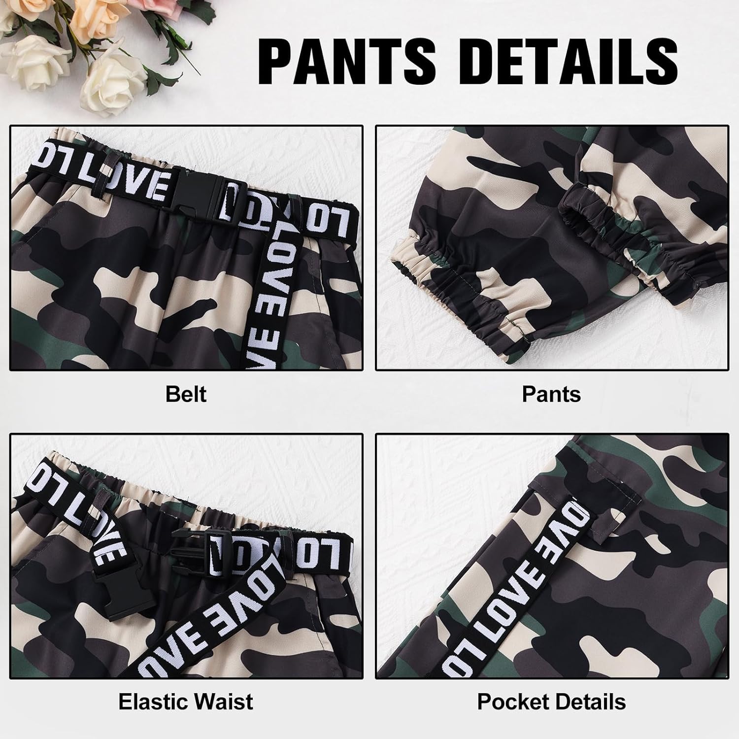 Zupora Girls 2 Piece Outfits Kids Clothes Ruched Top Long Sleeve T Shirt Camo Pants Set Girls' Clothing Sets 6-14 - Image 6