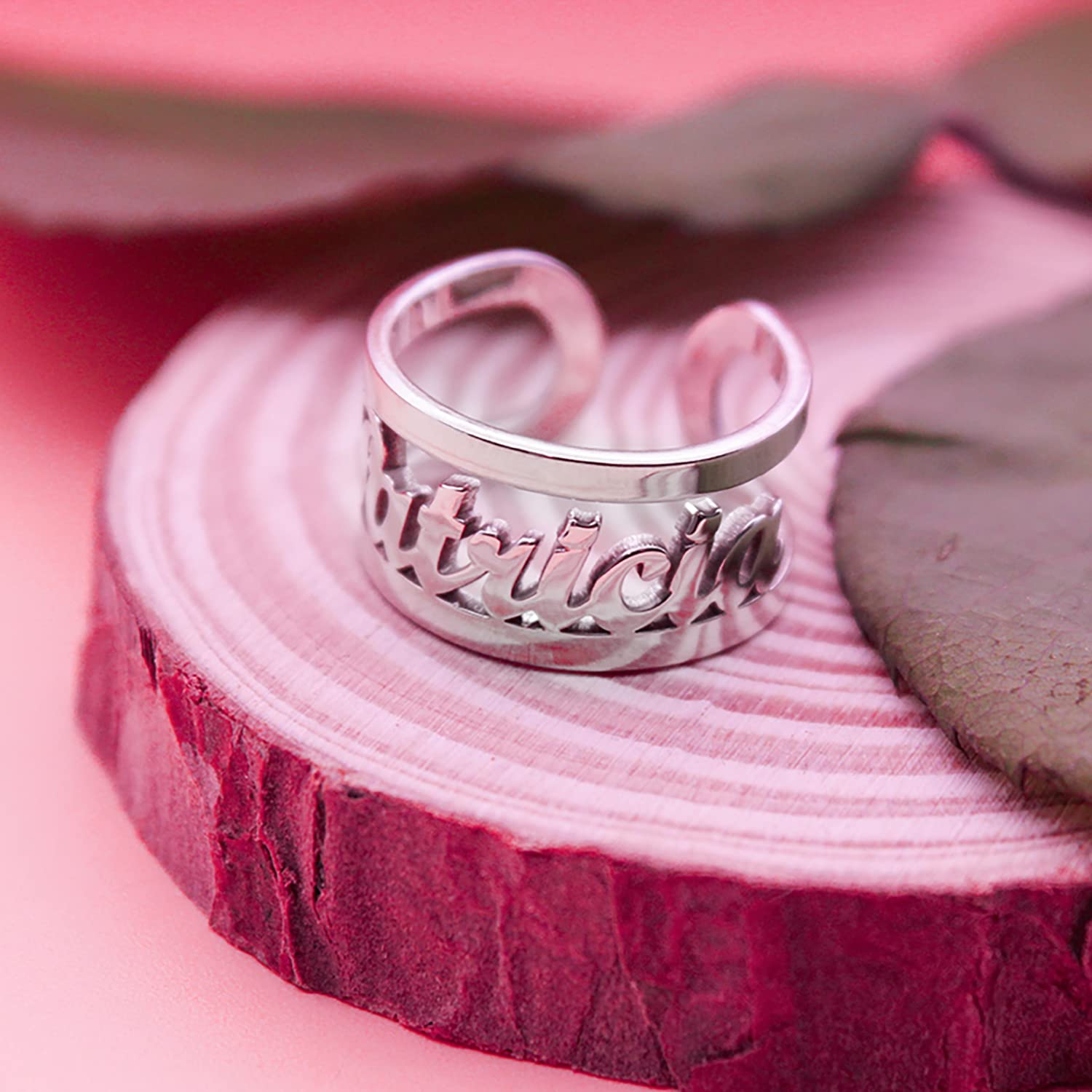 Anillo con Nombre Plata De Ley personalizado Ajustable al Dedo - Regalo Original para Mujer