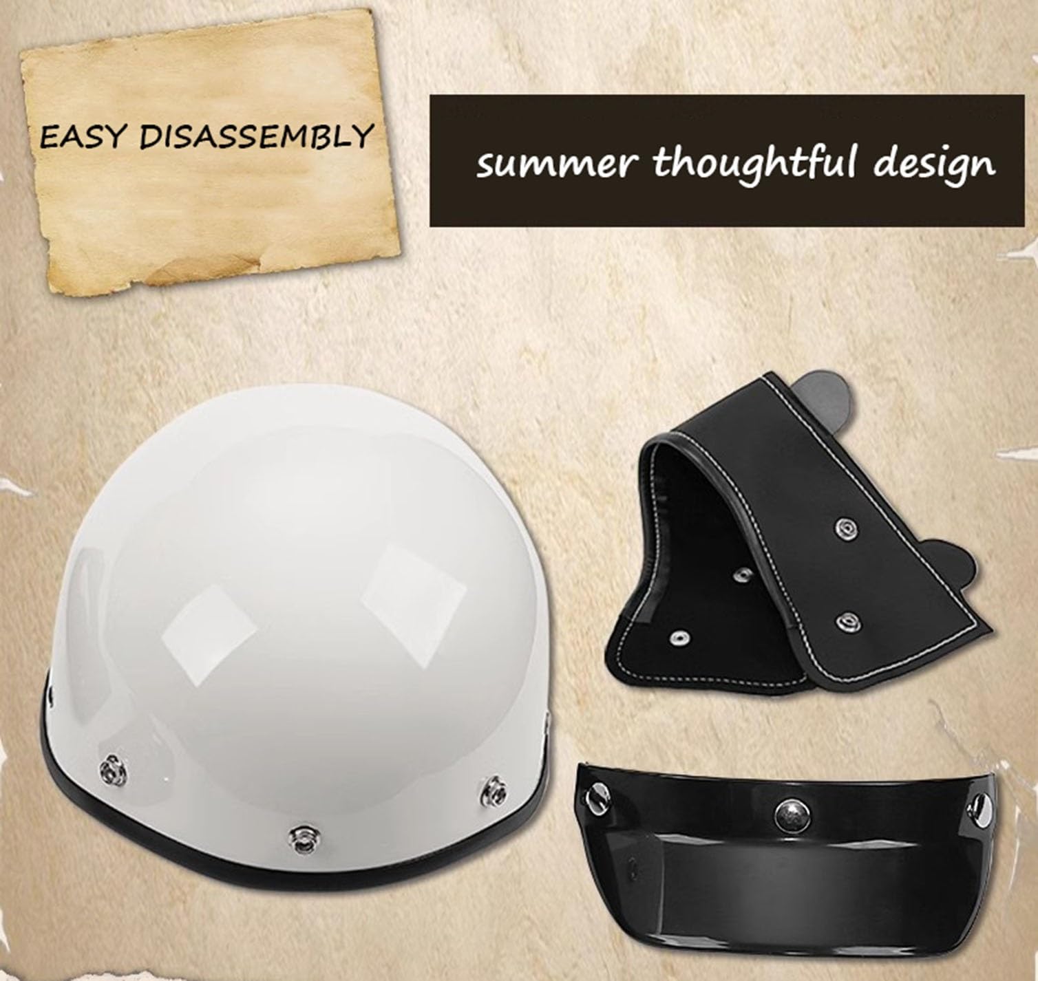 Halbschalenhelm Halbhelme Motorradhelm mit ECE Genehmigt Brain-Cap Halbschale Roller-Helm Scooter-Helm Jet-Helm Retro für Erwachsene Herren Damen mit Retro Schutzbrille