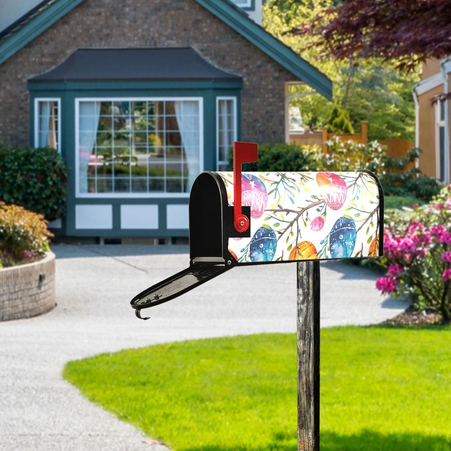 Kigai Easter Eggs Mailbox Covers Magnetic Standard Size 21x18 Inch Decotive Letter Box Cover Mailbox Wrap for Outdoor Garden Yard Decor