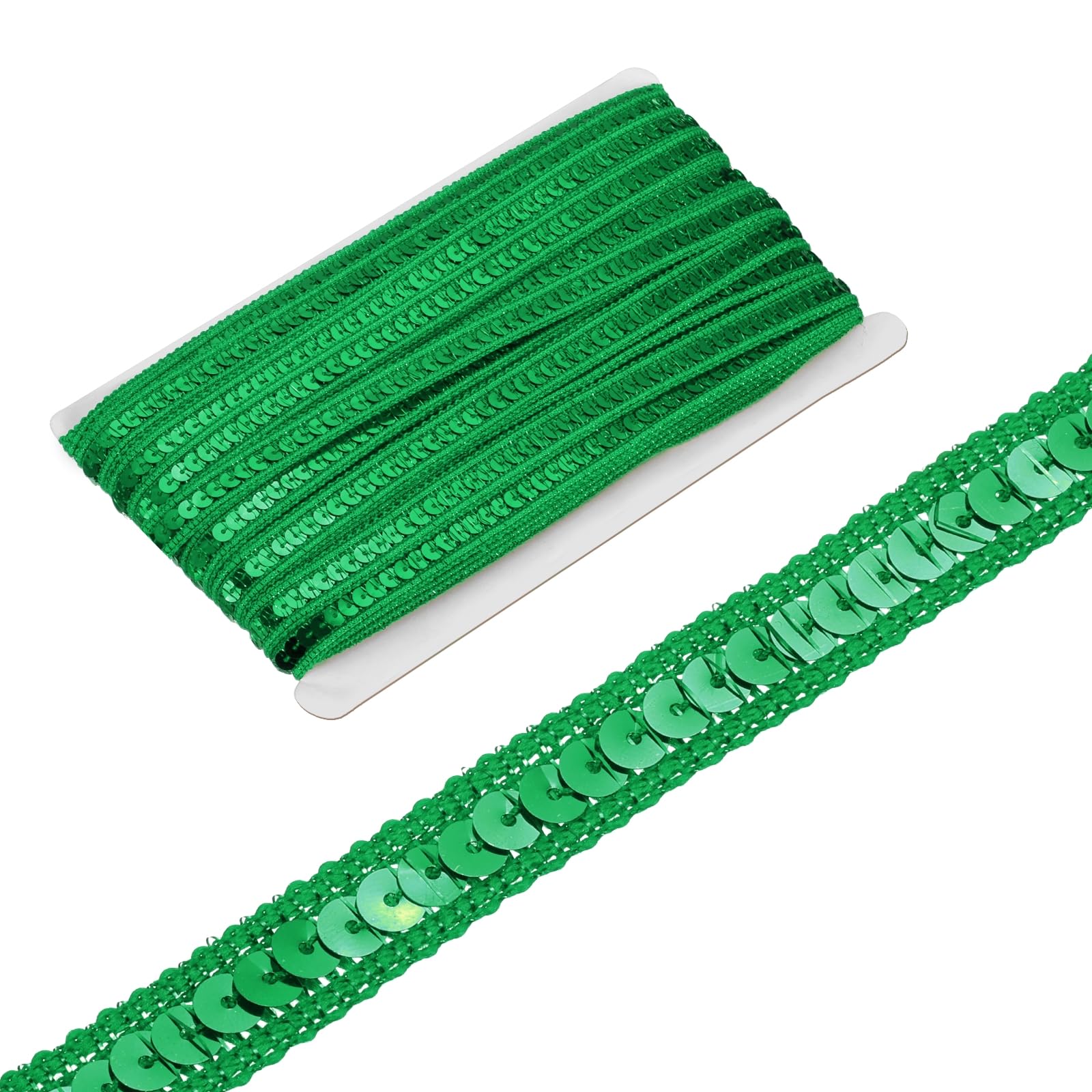 sourcing map 0.5 Inch x 35Yards Sequin Ribbon Trim Sequin Braid Trim Flat Glitter Ribbon for Crafts Embellishments Costume Hats Dress Shoes Headband Sewing, Green