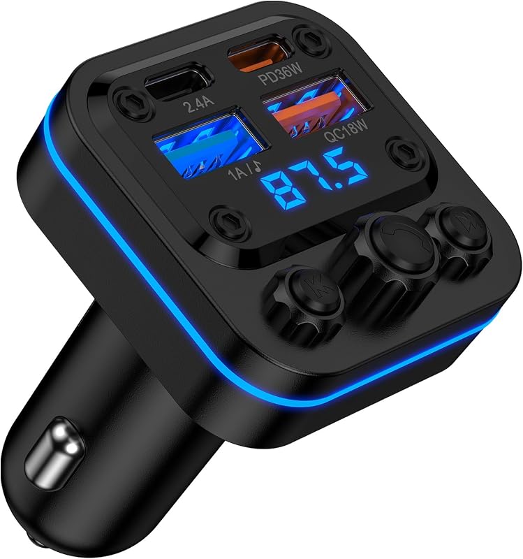 Bluetooth Fm Transmitter for Car, Fast Charging, Blue Tooth 5.4 Car Charger | USB-C USB-A Multi Ports, Wireless Radio Aux Cigarette Lighter Adapter Auxiliary for Samsung Galaxy Android iPhone Apple