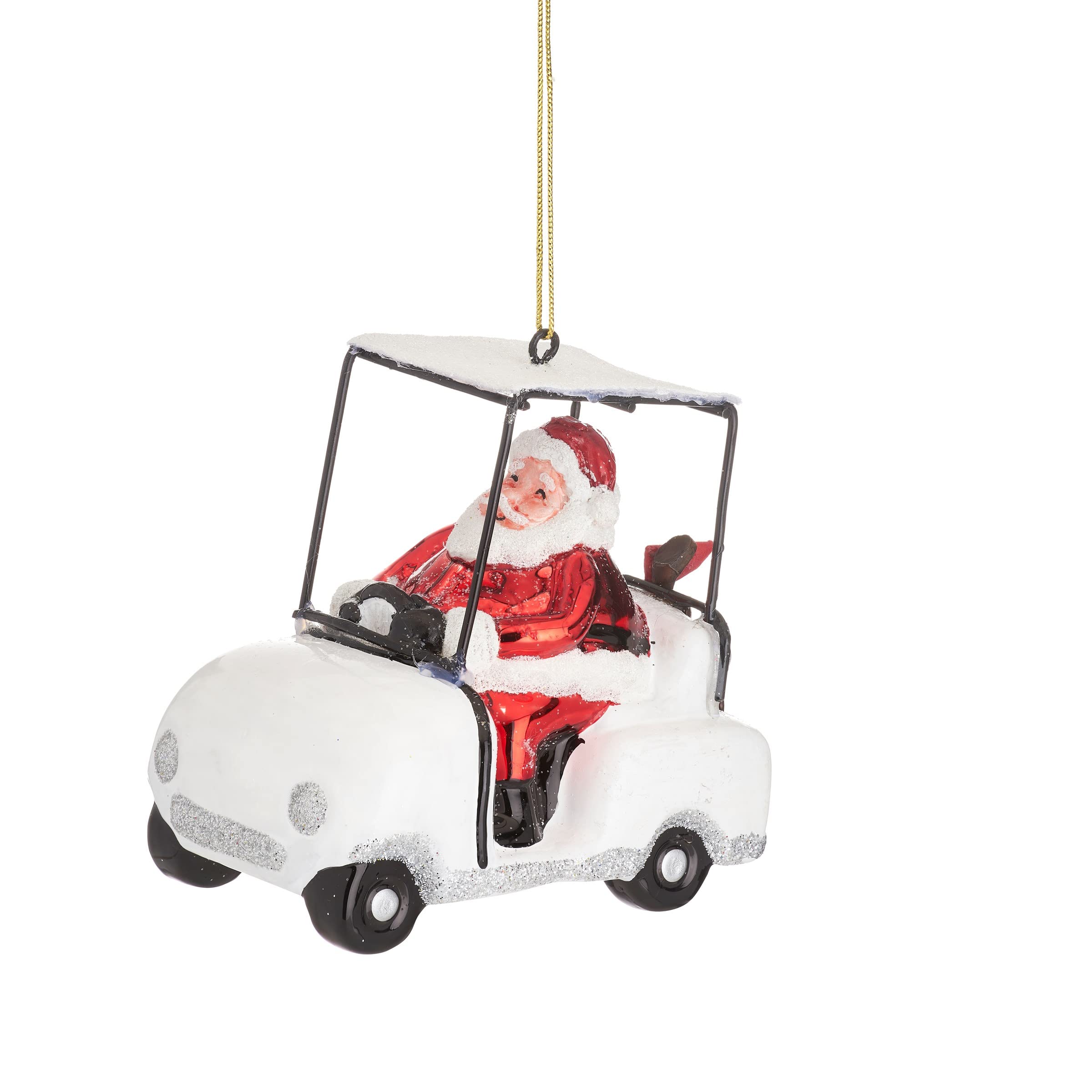 Sass & Belle White Santa In A Golf Buggy Shaped Bauble