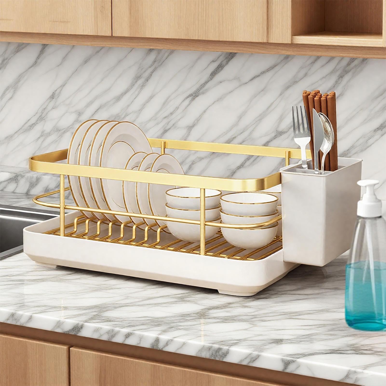 Platzsparendes Abtropfgestell mit Abtropffläche - Kaktus Design Geschirrtrocknung für Küche Indoor Home Familie Regal und Schrank Lagerung