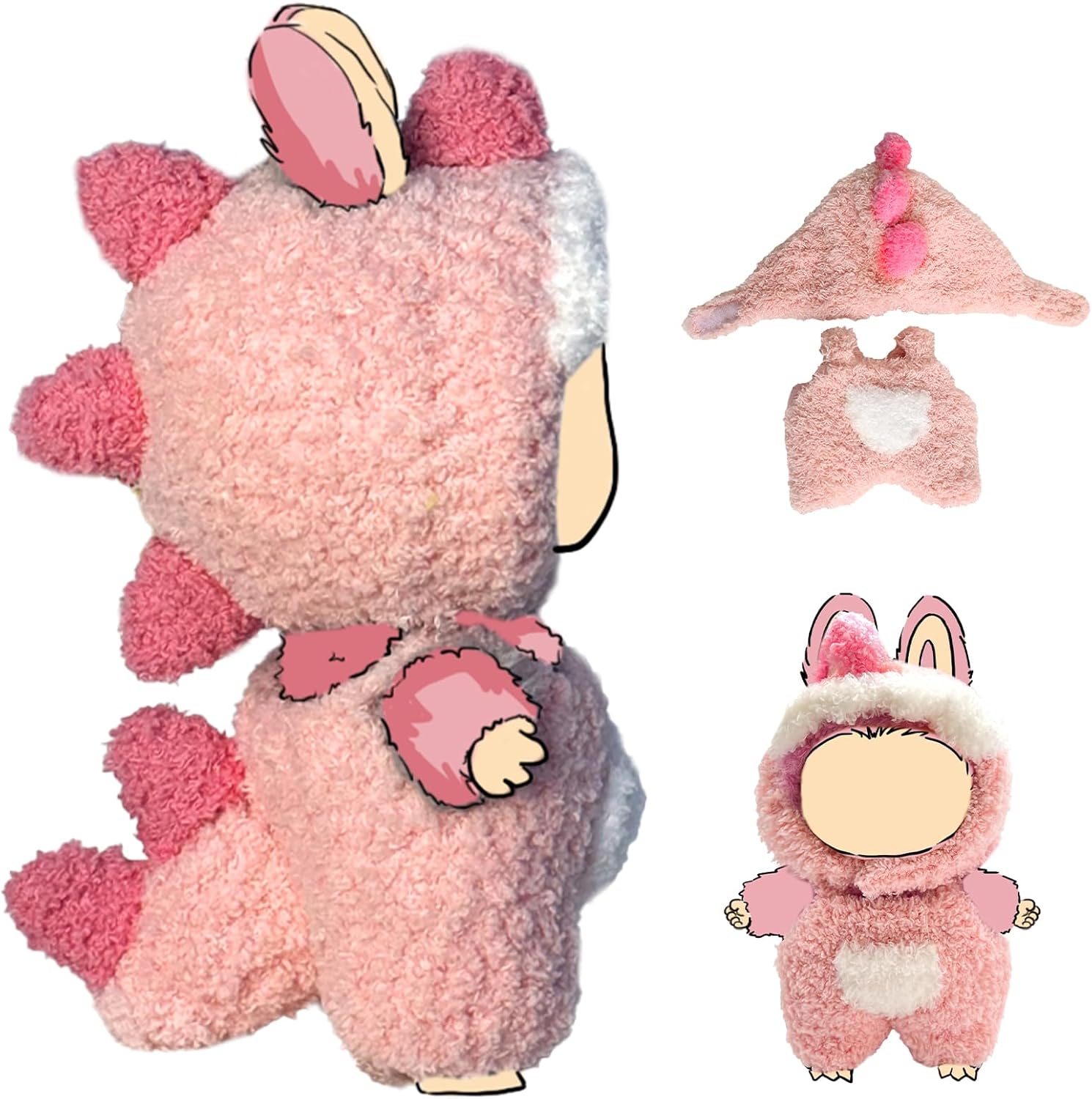 Clothes for 17cm Dolls(NO Doll) Outfits with Accessories Suit for Girl, Cute Stylish One Piece Plush Pants with Love Set (Pink)
