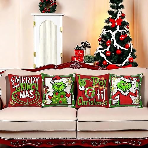 Miniatura 4 de Juego de 4 fundas de almohada decorativas de Navidad de 18 x 18 pulgadas, fundas de almohada decorativas para sofá, sala de estar, vacaciones de