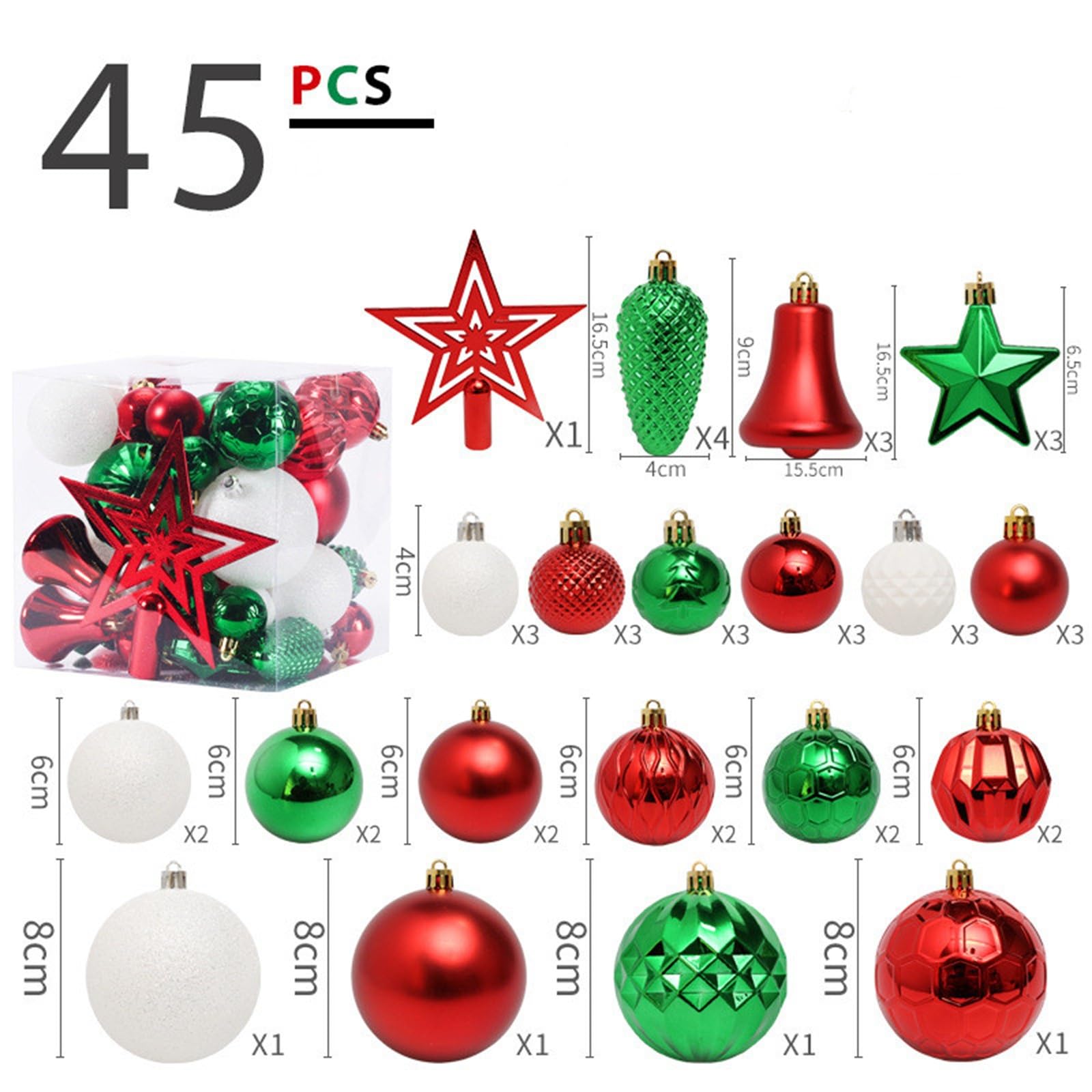 Palline di Natale Decorazioni natalizie Set da appendere natalizie con palline di Natale da 45 pezzi per Albero di Natale, Festa, Matrimonio(Colour 3)