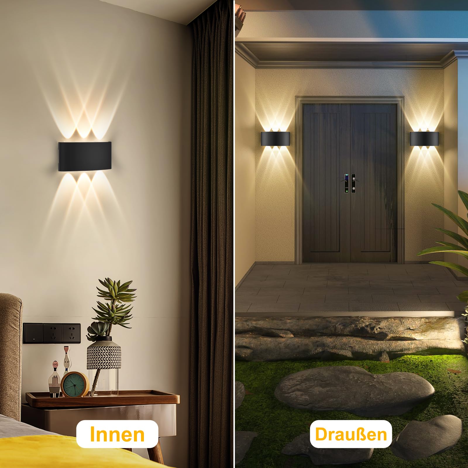Oraymin 2 PCS Applique Murale Interieur IP65, 3000k Lampe Murale LED, Moderne Lampe Murale pour Chambre, Salon, Hôtel, Escalier, Allée