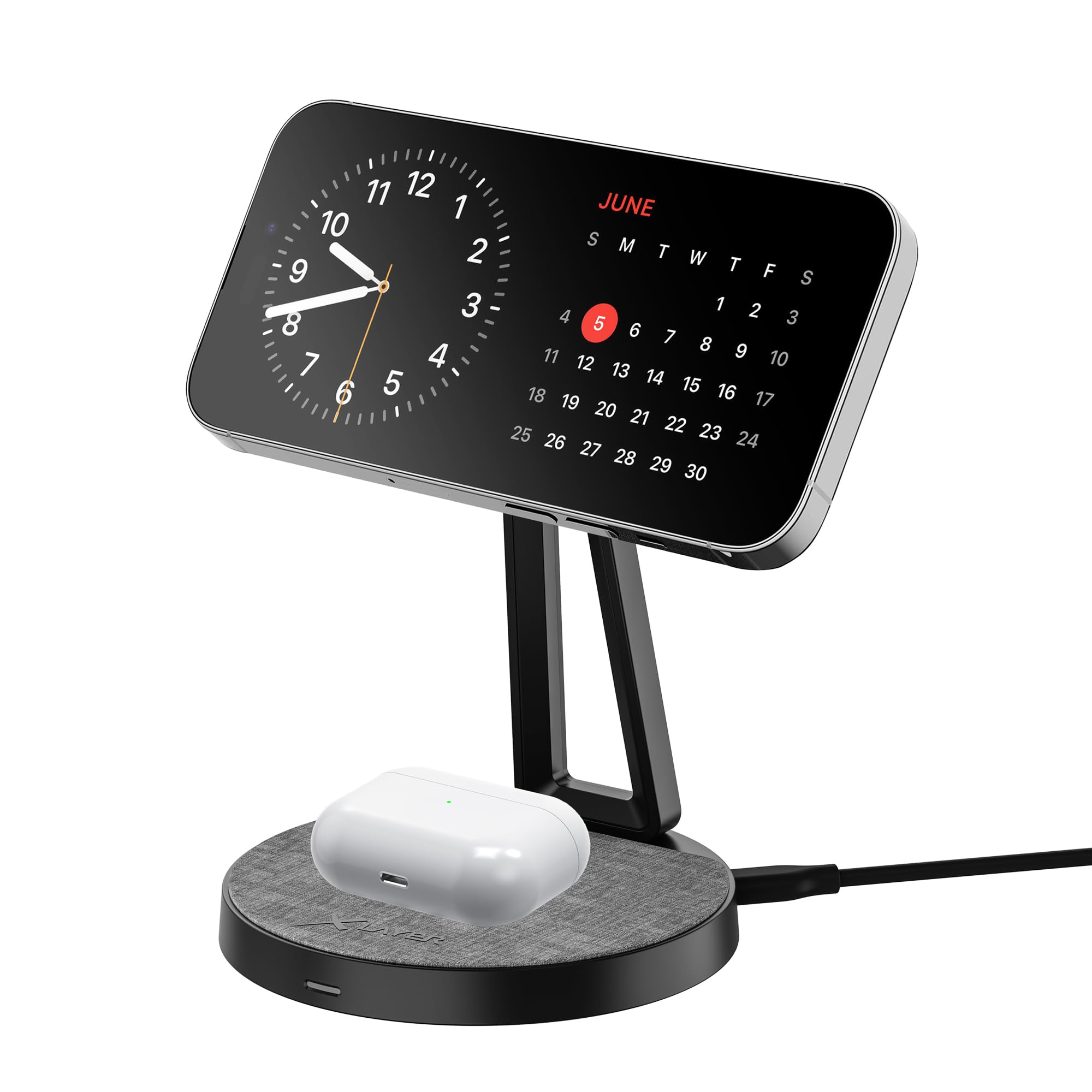 XLayer MagFix Pro 2 in 1 Stazione di ricarica Apple Wireless Charger I Standby I Magsafe Compatibile I Magnetico I Caricatore I Ricarica Rapida Wireless di iPhone 16 15/14/13/12/11 Pro Max Plus,