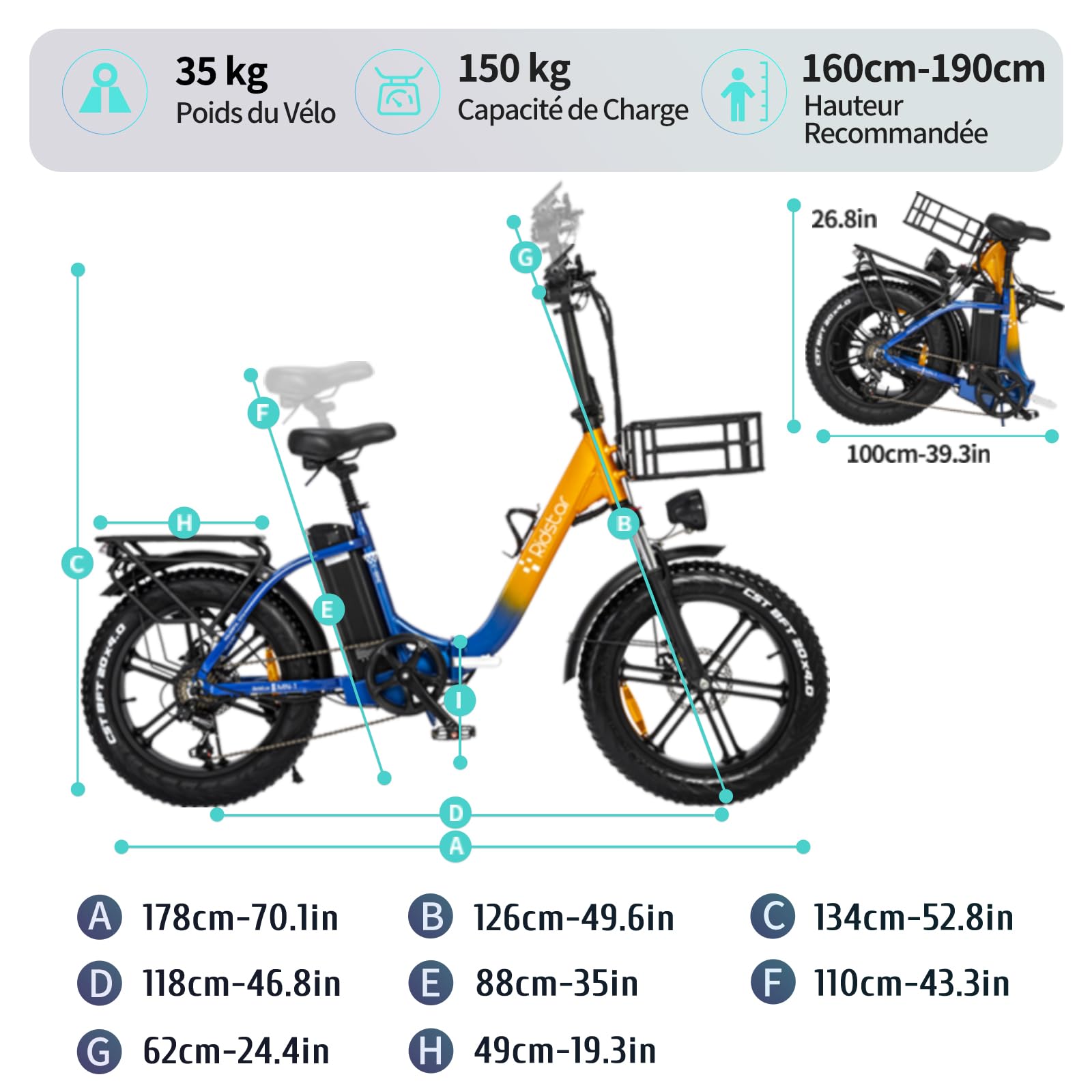 YVY MN20 Vélo Électrique Pliable, Autonomie 120km, Batterie Amovible 48V 15Ah, Moteur 80Nm, Fat Bike Électrique, 20" VTT Électrique 7 Vitesses, E-Bike Double Suspension, Double Disque, Écran LCD