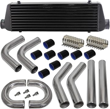 Universal Intercooler 550 * 180 * 64mm Black and 2.5" 63mm Aluminum Piping Hose Clamps Kit