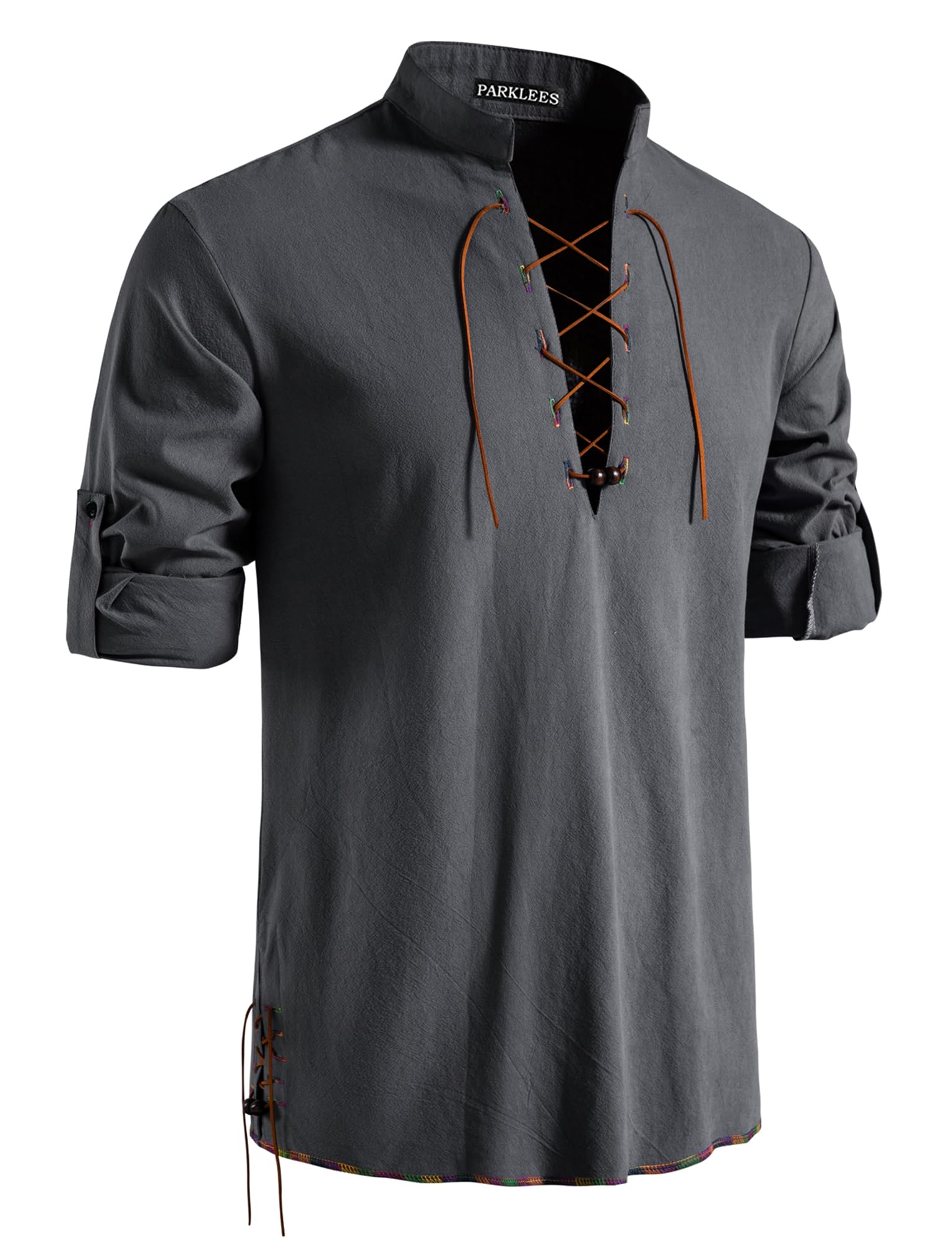 PARKLEES Men's Medieval Viking Pirate Vintage Lace Up Costume Grey M โ image 1
