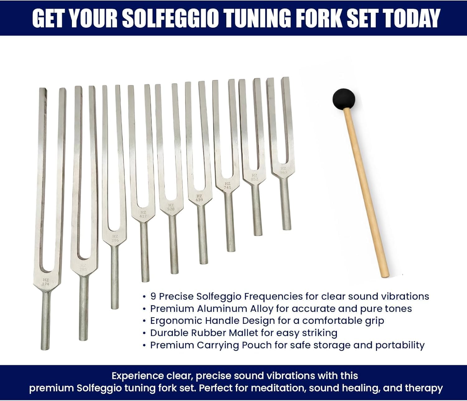 Solfeggio Tuning Fork Set 9PCS 174hz to 983hz– Omnivos for Emotional and Spriritual Heath Sound Healing Tuning Fork Kit
