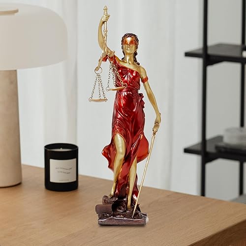 Miniatura 3 de Estatua de bronce ciega de la justicia, figura de justicia Themis de 11 pulgadas (rojo)