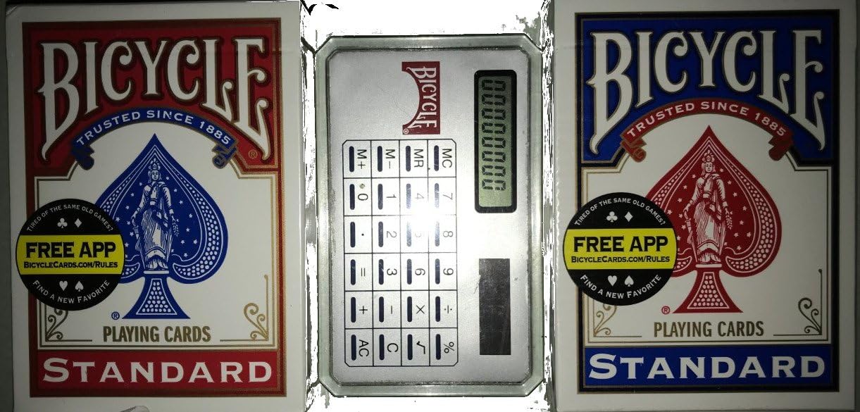 Bicycle 2 Deck Red Blue Playing Cards with Free Solar Powered Calculator