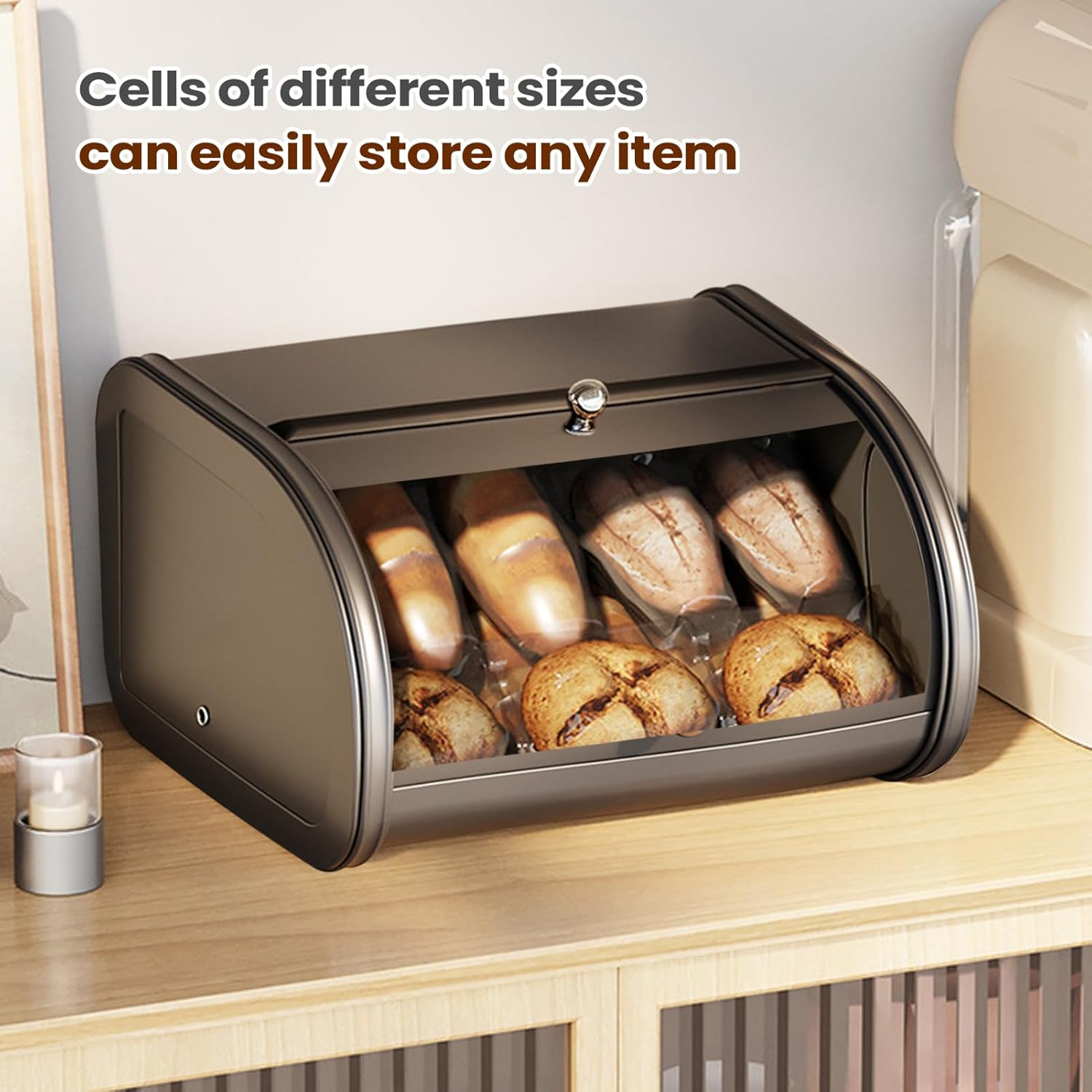 Bread Box | Roll Top Breadbox Storage Keeper | Pantry Organizer,Counter Cabinet Pantry Shelf Drawer Bakery Muffins Bagels Storage Organizer Container Breadbox Kitchen Countertop Drawer