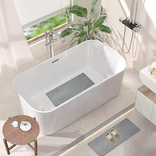 Miniatura 2 de Tapete de bañera TPE antideslizante, tapete de baño antideslizante de 35 x 16 pulgadas, tapetes de ducha extra largos con ventosas y grandes