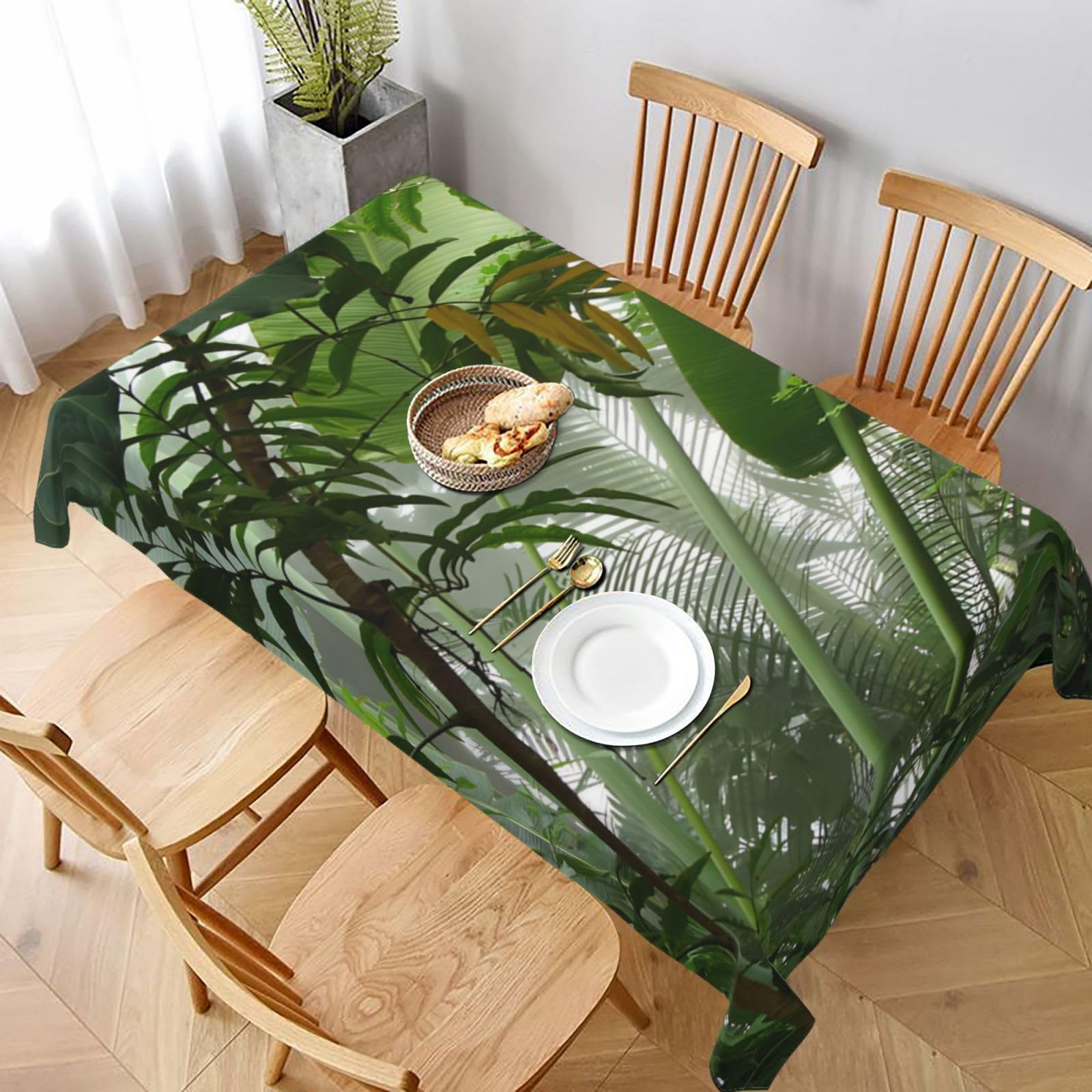 BNVSADC tropical jungle Printed Rectangle Tablecloth 228x152 CM, Water Resistant Polyester Table Cloth Decorative Fabric Table Covers for Kitchen Dining Table Parties Camping