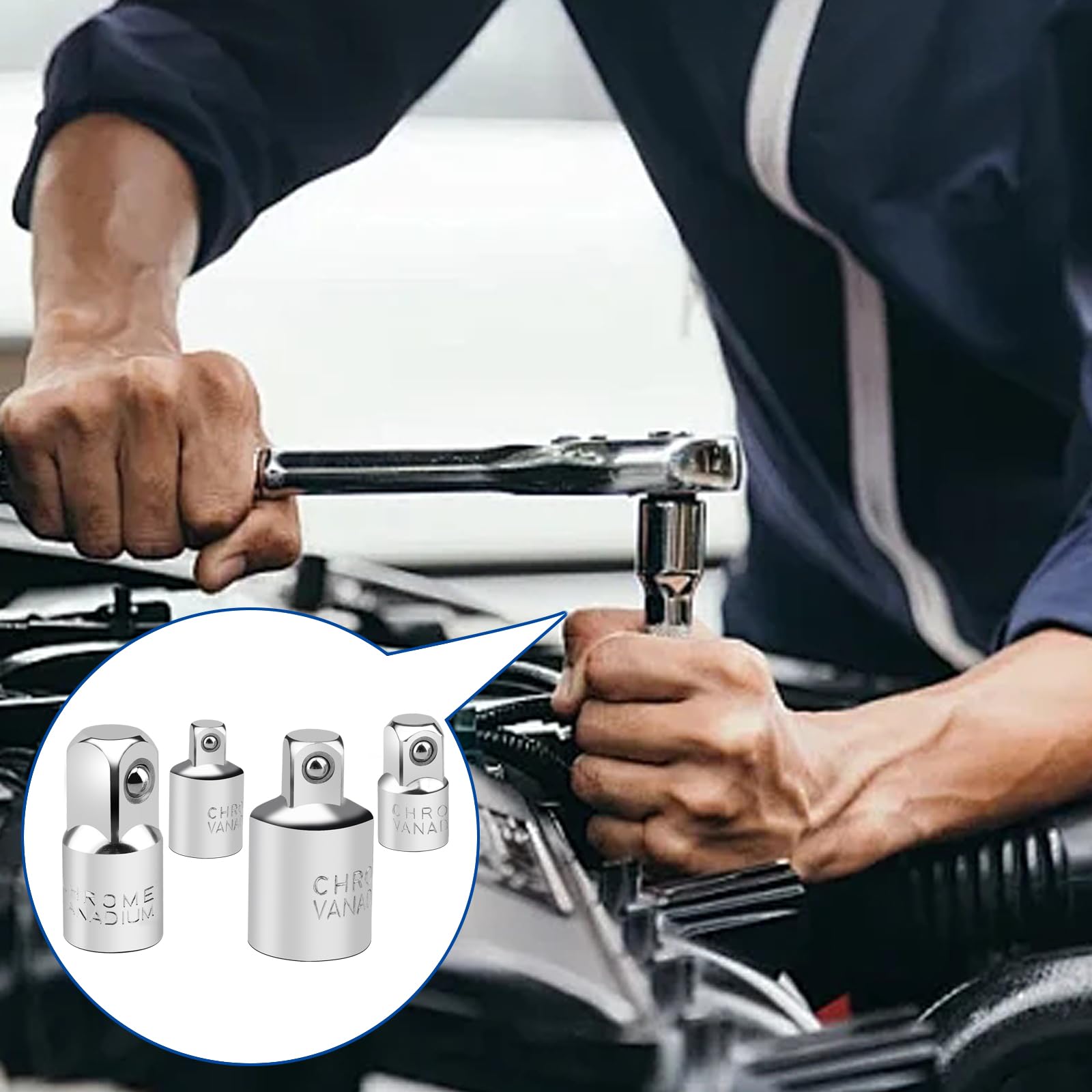 Set 4 Adattatori Chiavi A Bussola - Conversioni 1/4-3/8, 3/8-1/2 In Acciaio Cromo-Vanadio - Foto 9