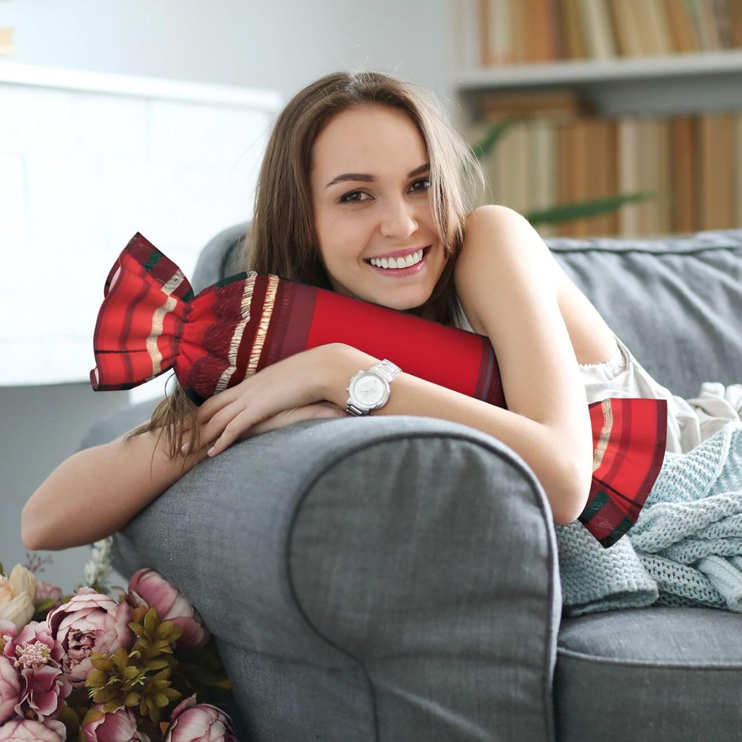 Plaid Red and Black Print Candy Cylindrical Comfortable Pillow Throw Pillows Home Decor Easy Maintenance