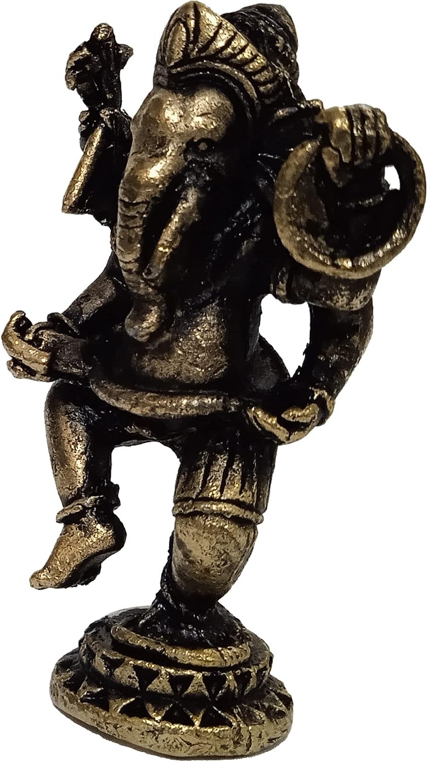 Purpledip Metal Idol Ganesha (Ganapathi Or Vinayak): Rare Collectible Small-But-Heavy Statue, Golden, 2.5 Inch (12599B) - Image 4
