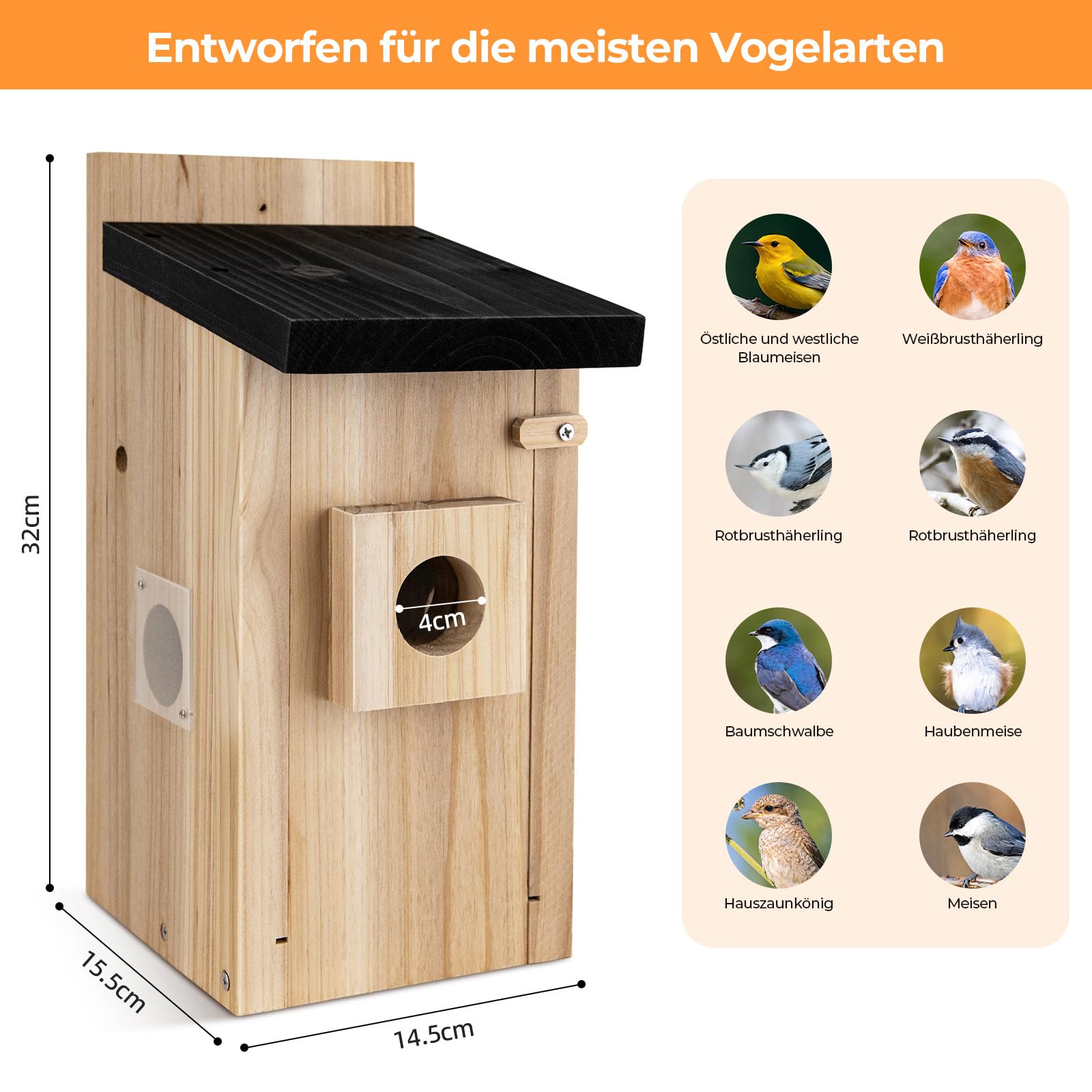 RAINBEAN Bird House with Camera,Nistkasten mit Kamera, 4 Millionen Pixel Outdoor-Vogelhaus-Kamera, Echtzeitbeobachtung des Nestbaus und der Brut von Vögeln, AI-Erkennung des Vogelverhaltens, DIY