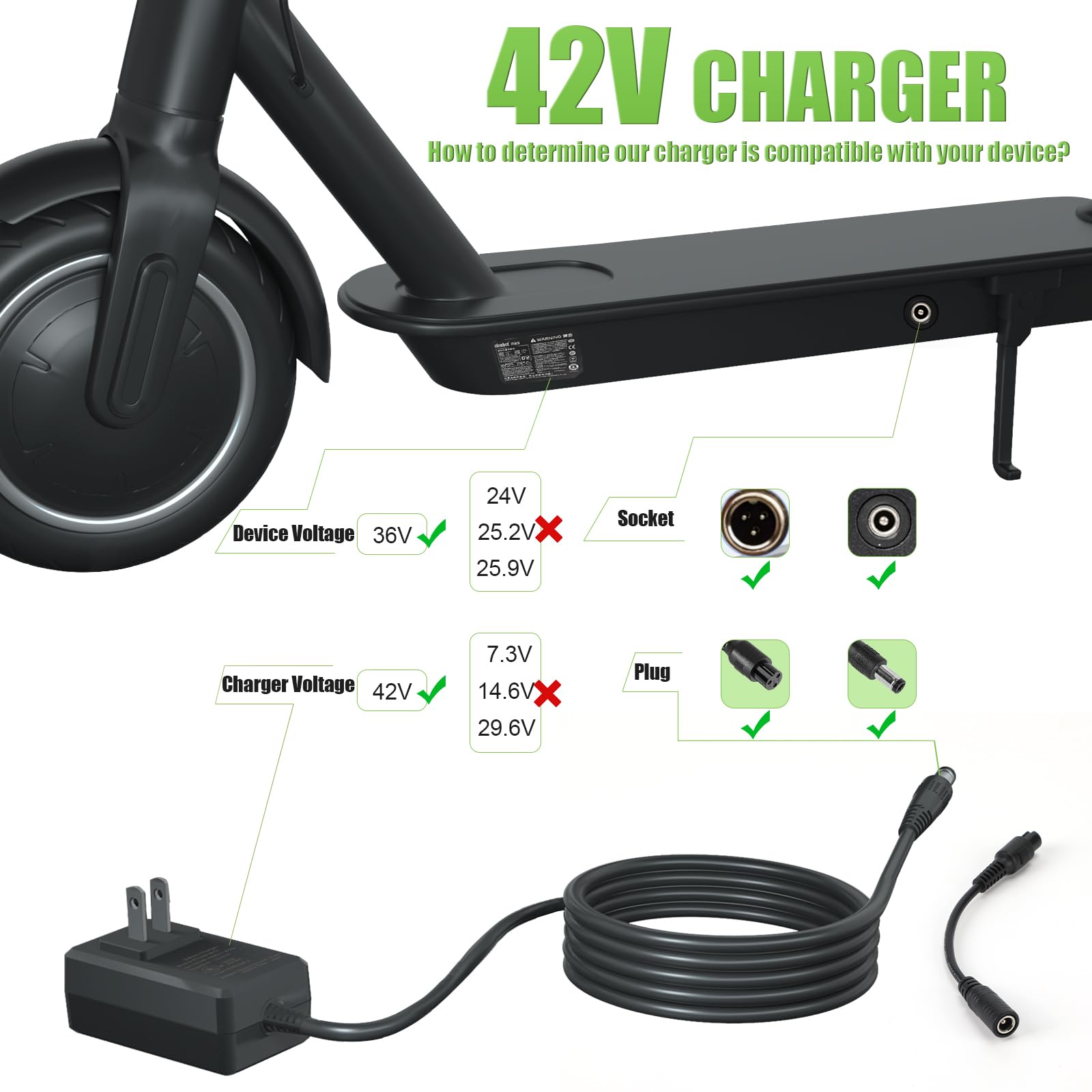 42V Compact Electric Scooter Hoverboard Charger UL Certified Safe Powerful Small with 2 Common Connecotors for Hover-1 Gotrax — view 4