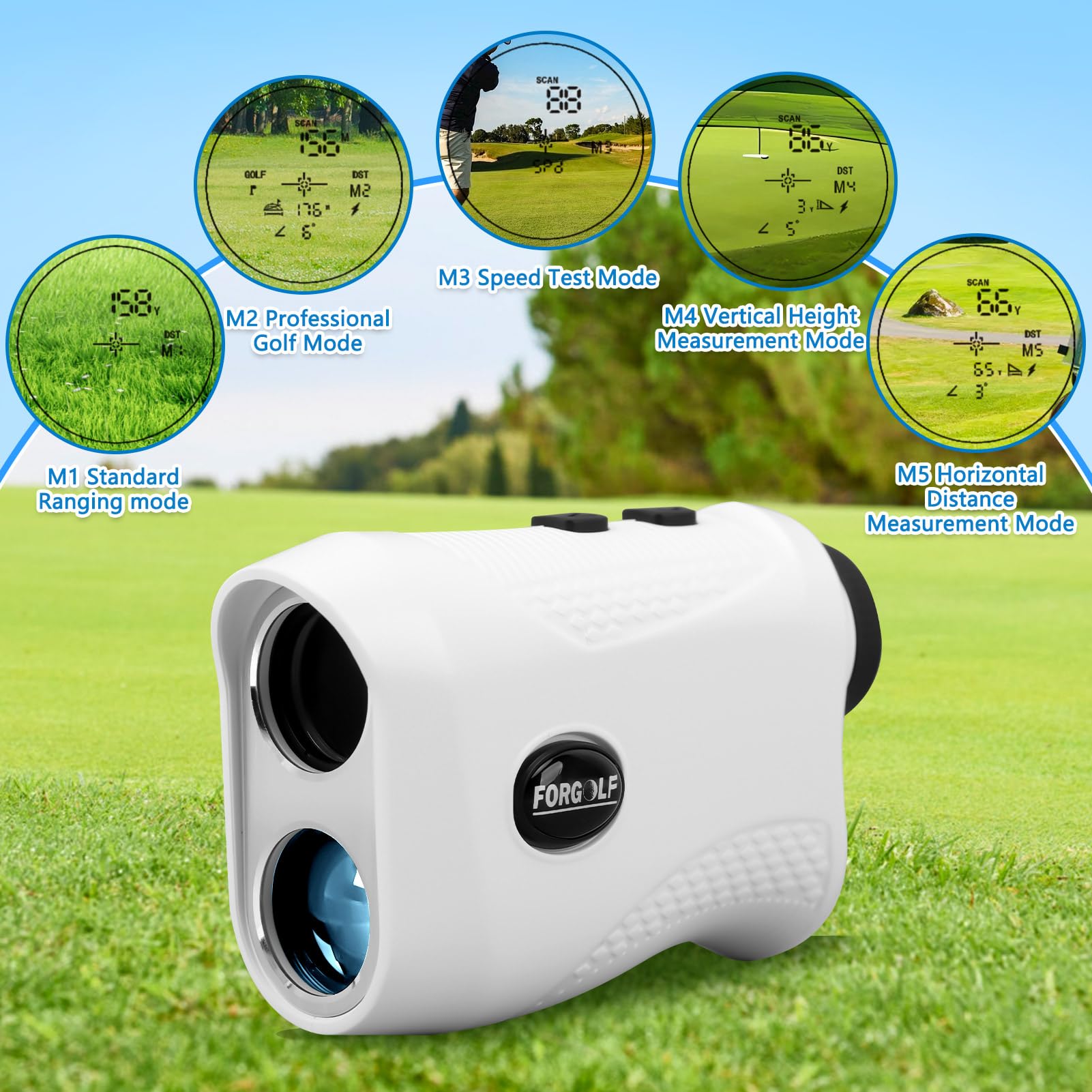 PTHTECHUS Telemetro da golf con pendenza - Telemetro laser da 1200 iarde con banda magnetica, ingrandimento 7x, blocco dell'asta della bandiera con vibrazione, impermeabile IP54, ricaricabile