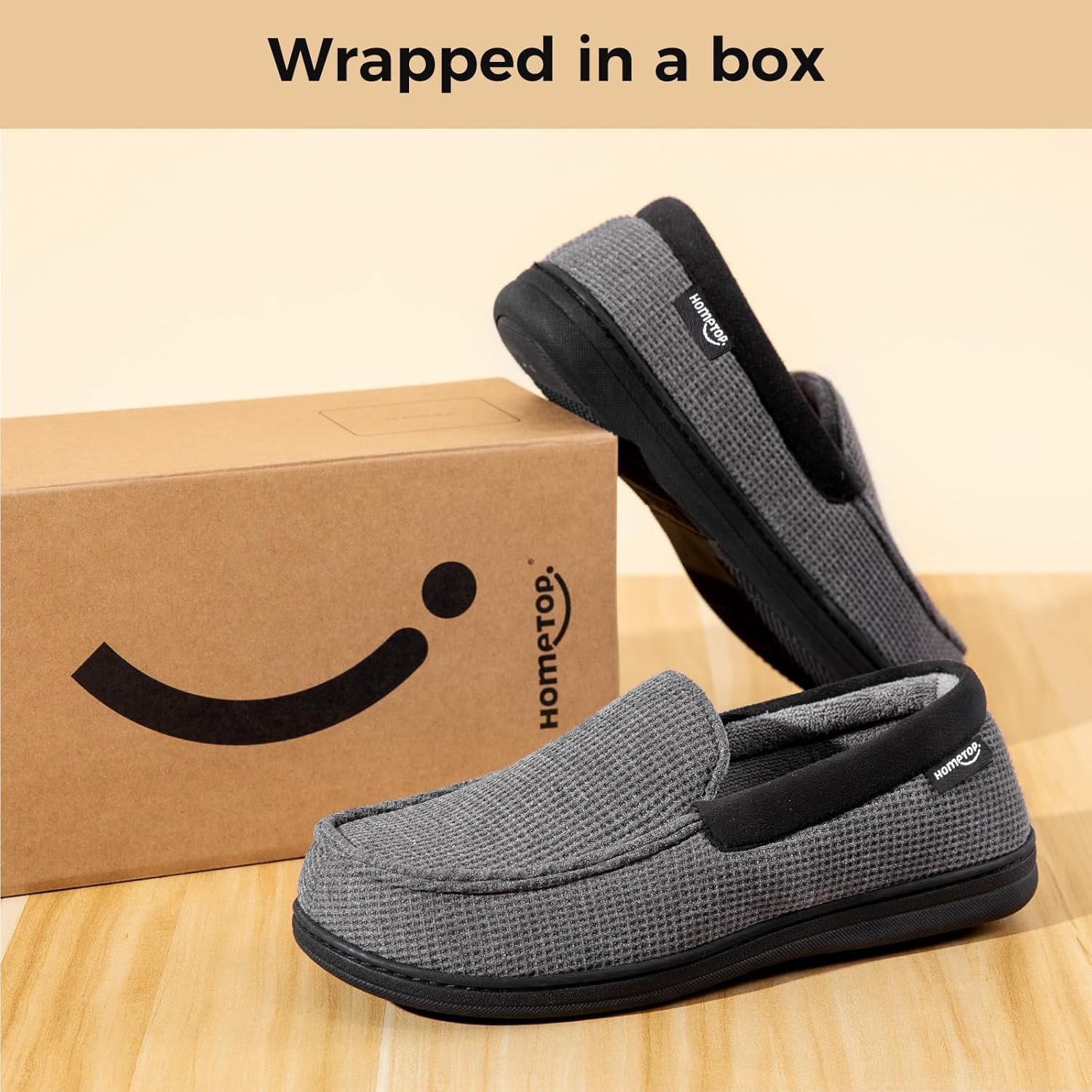 HomeTop Men's Comfort Memory Foam Moccasin Slippers, Breathable Cotton Knit Terry Cloth House Shoes for Indoor Outdoor - Image 6