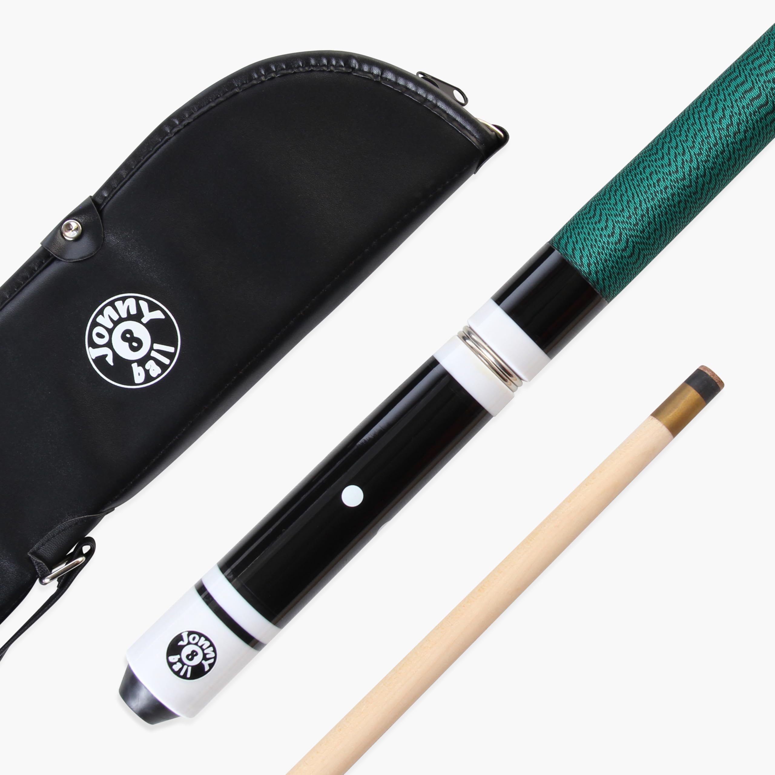 Jonny 8 Ball Hardwood 4 Piece Adjustable Snooker Pool Cue and Padded Soft Case with 4 x 11mm Screw Tips (Green)